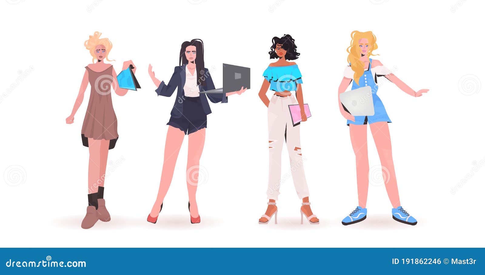 Set Mix Race Women Using Digital Devices Beautiful Girls in Trendy Clothes Female Cartoon Characters Collection Stock Vector - Illustration of female, glamour: 191862246 Set Mix Race Women Using Digital Devices Beautiful Girls in Trendy Clothes Female Cartoon Characters Collection Stock Vector - Illustration of female, glamour: 191862246