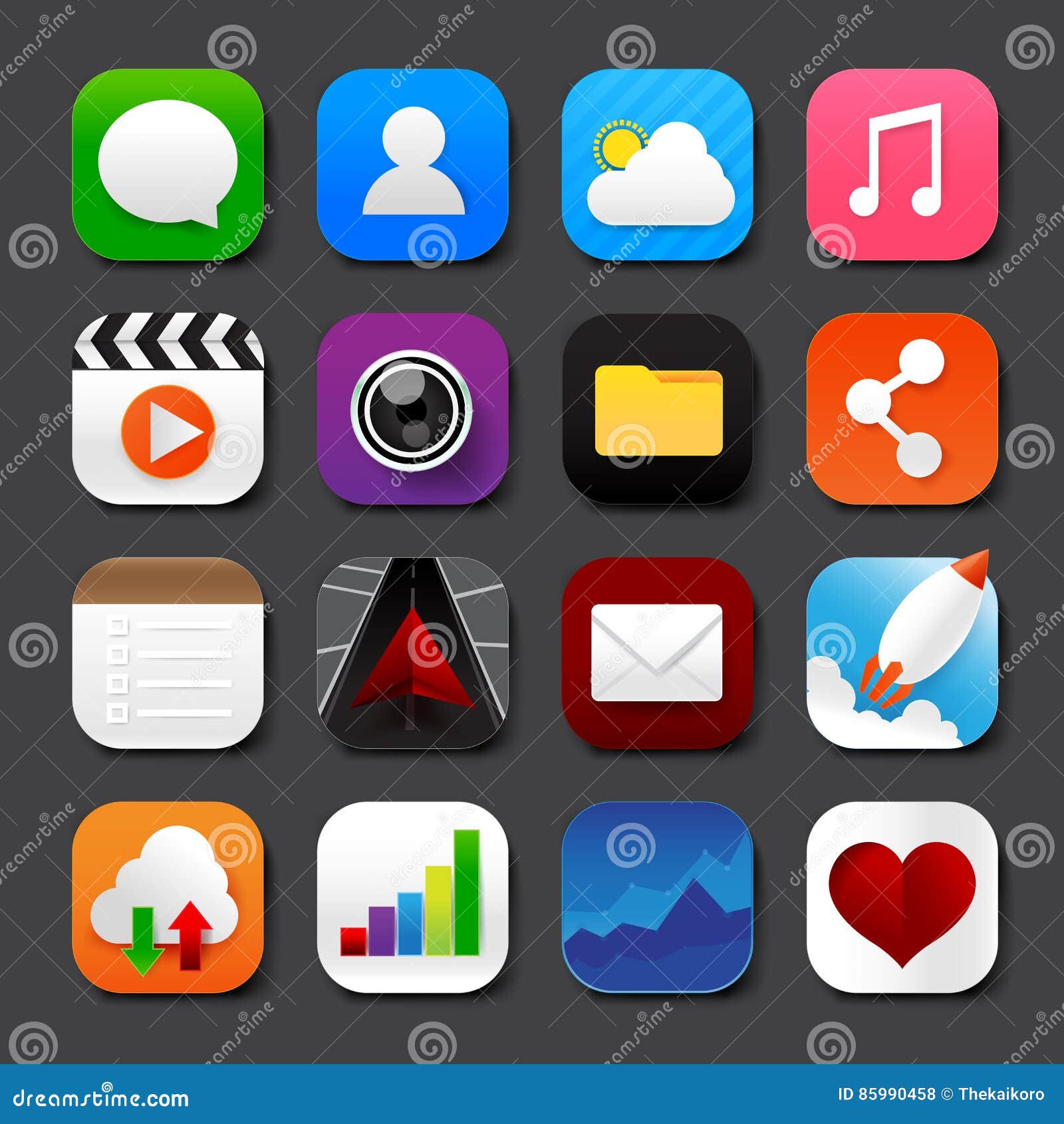 Set of Mobile App and Social Media Icons Vector Eps10 Set 001 Stock