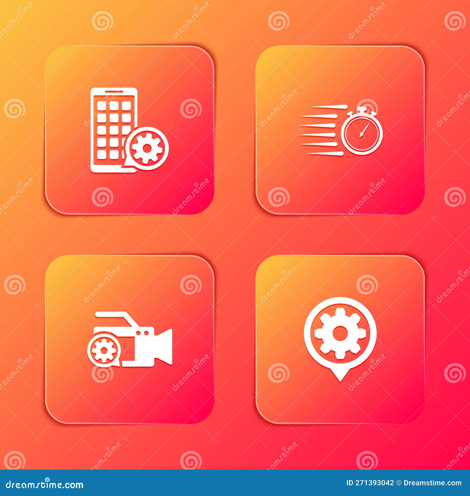 Set Mobile Apps Setting, Stopwatch, Video Camera and Setting Icon