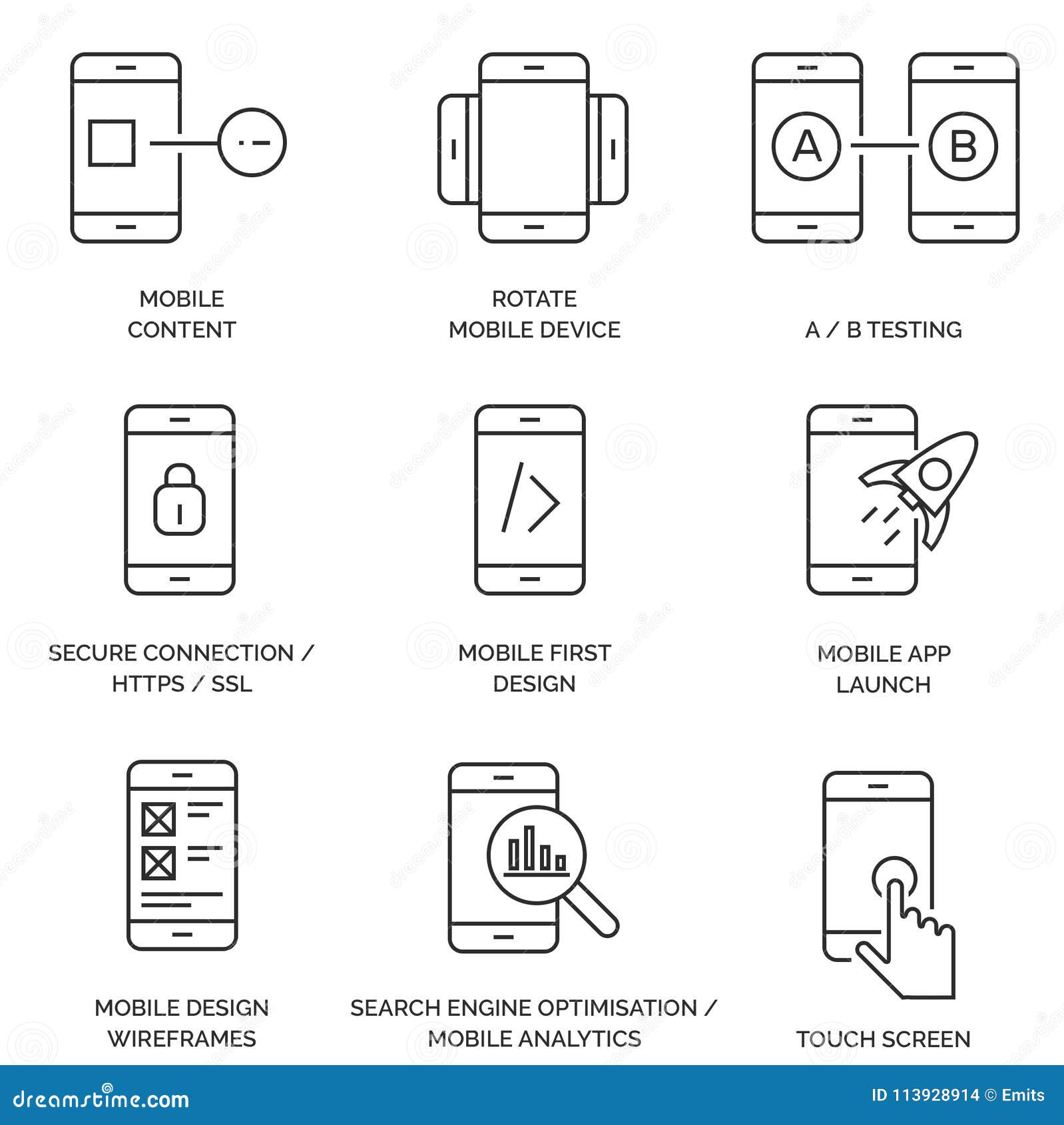 set of line / outline mobile icons
