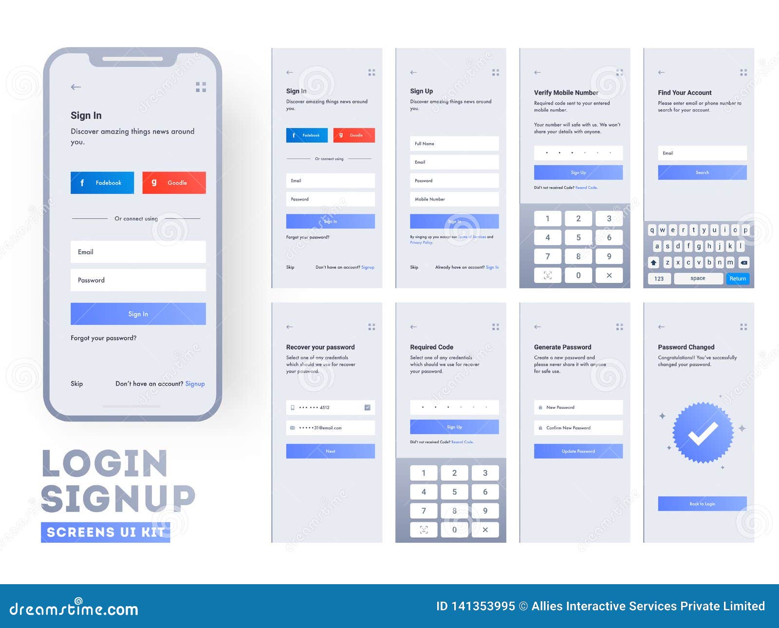 Set of Mobile Login Screens with UI for Applications Stock Illustration ...