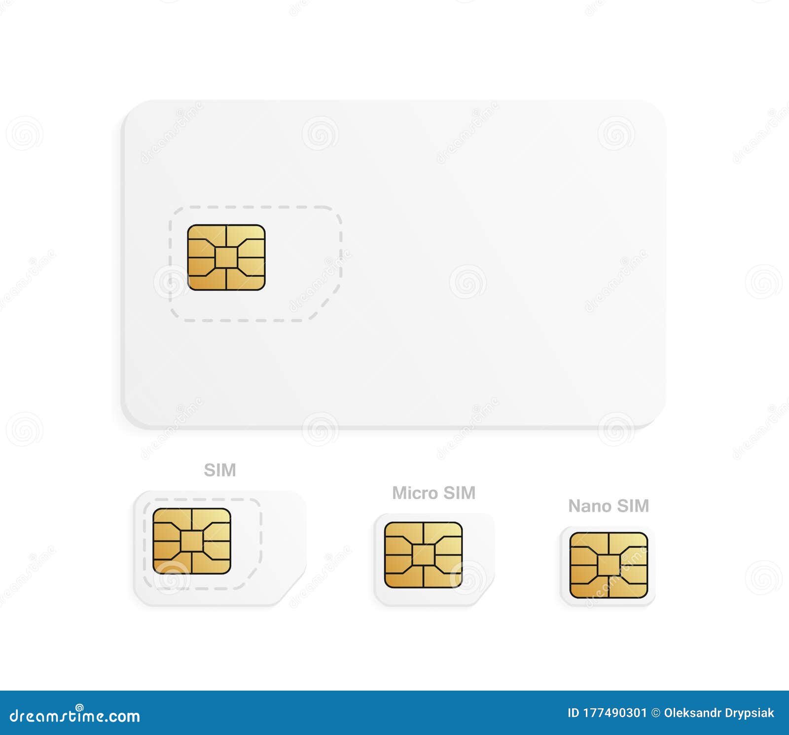 Set of Mobile SIM Card. Cellular Phone Card Chip. Stock Vector