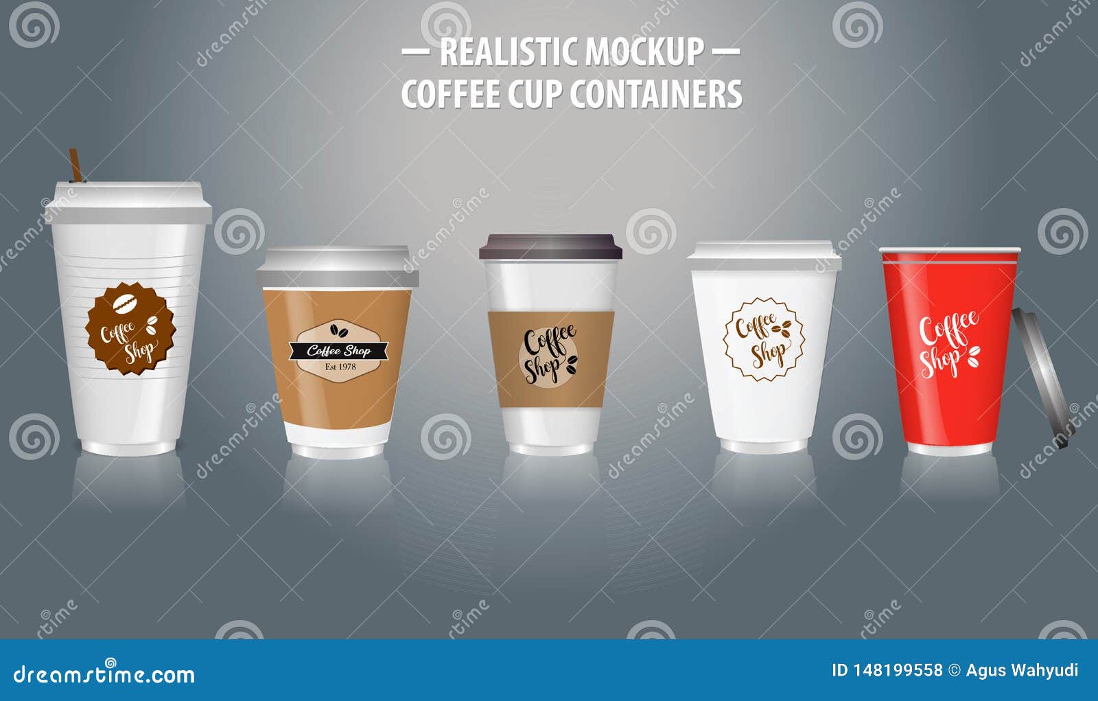 Download Set Of Mock Up Realistic Coffee Cup Containers, With Clear Plastic In Disposable Cups. Stock ...