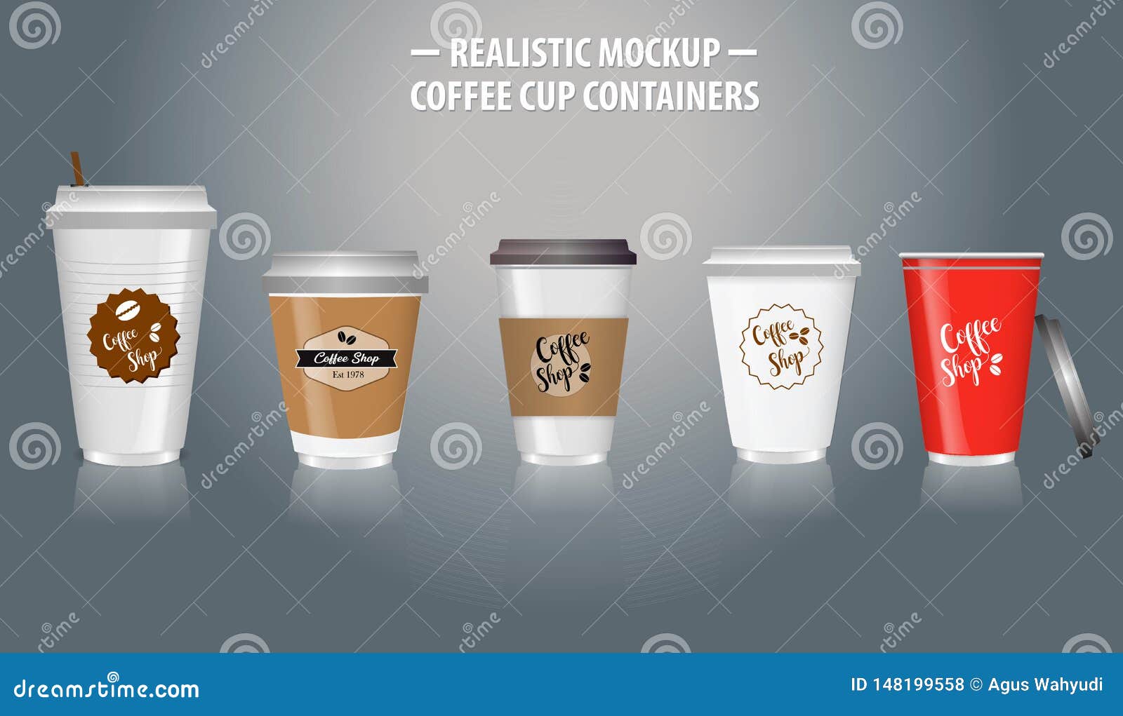 Download Set Of Mock Up Realistic Coffee Cup Containers, With Clear ...