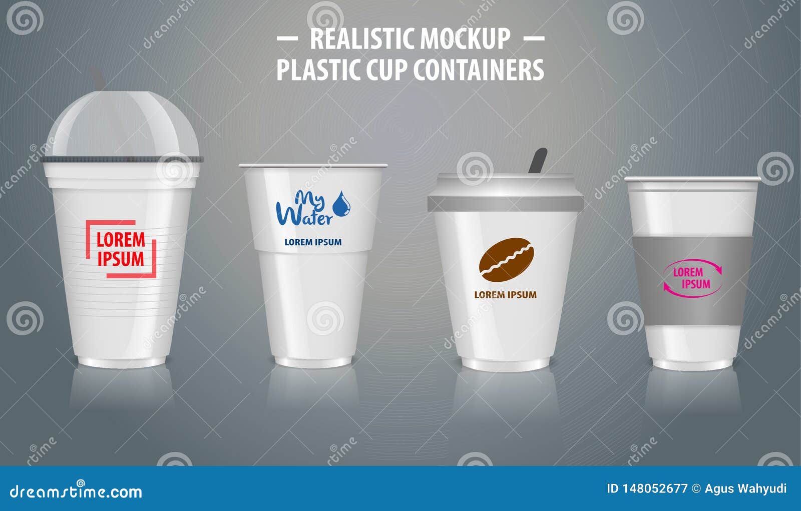 Realistic plastic coffee cup. Clear plastic cup mockup for coffee