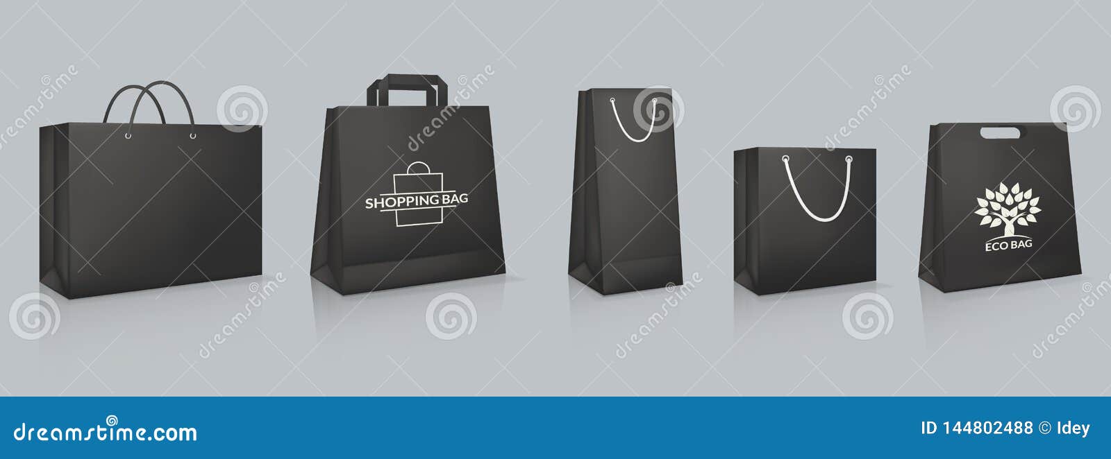 Download Set Of Mockup Of Realistic Black Paper Bag With Logotype ...