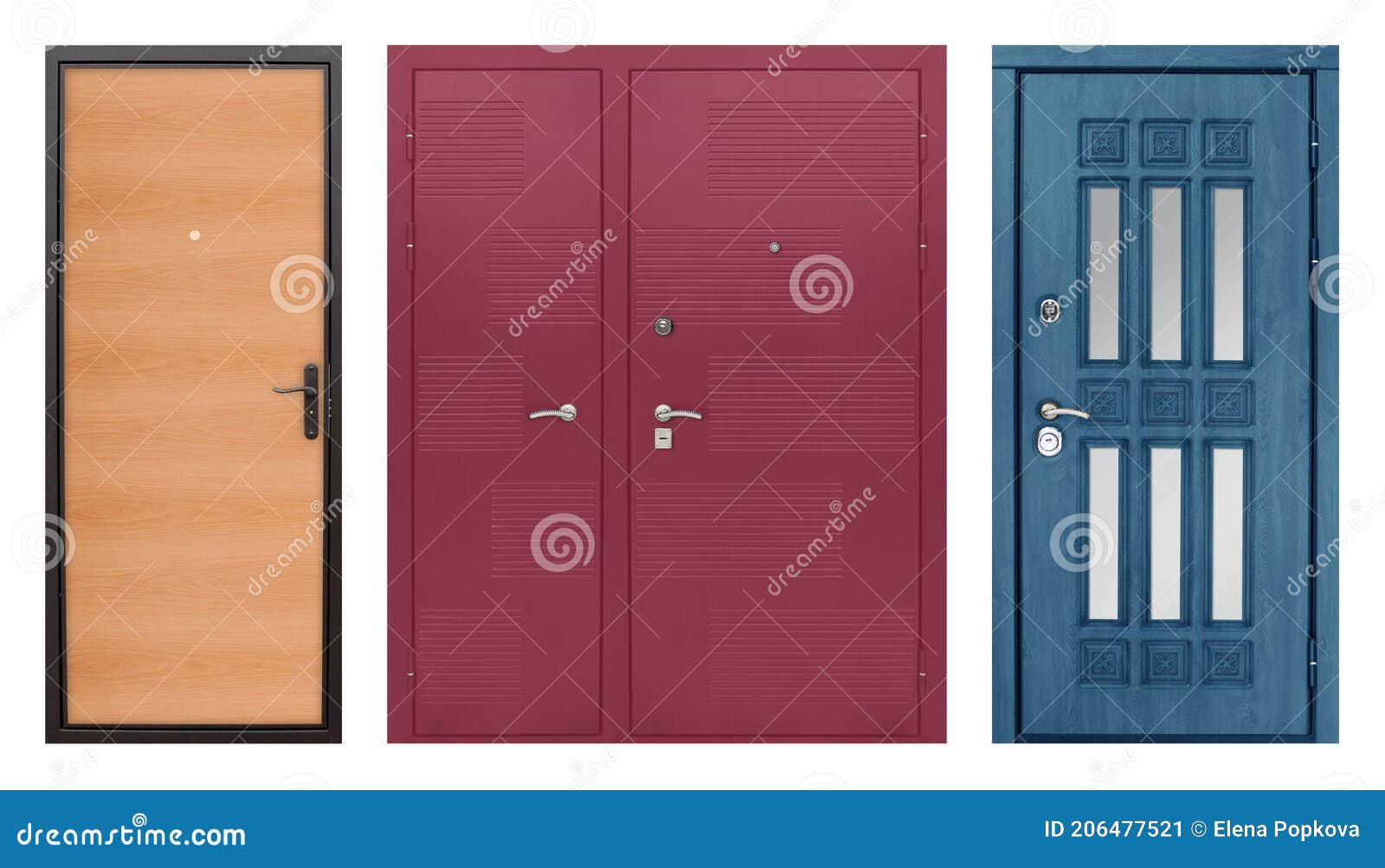 Set of Models of Entrance Metal Doors Isolated on White Background