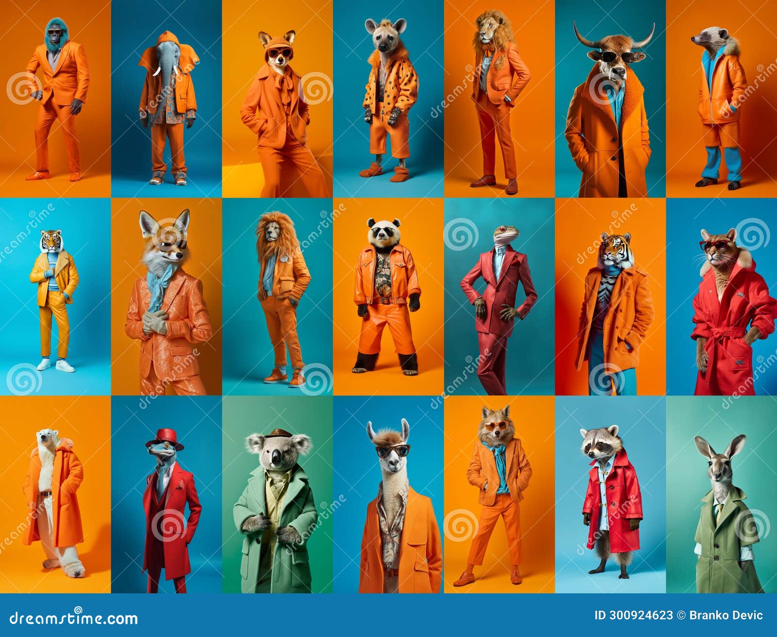 Set of Modern Animals in a Fashion Suits in Various Styles Stock ...