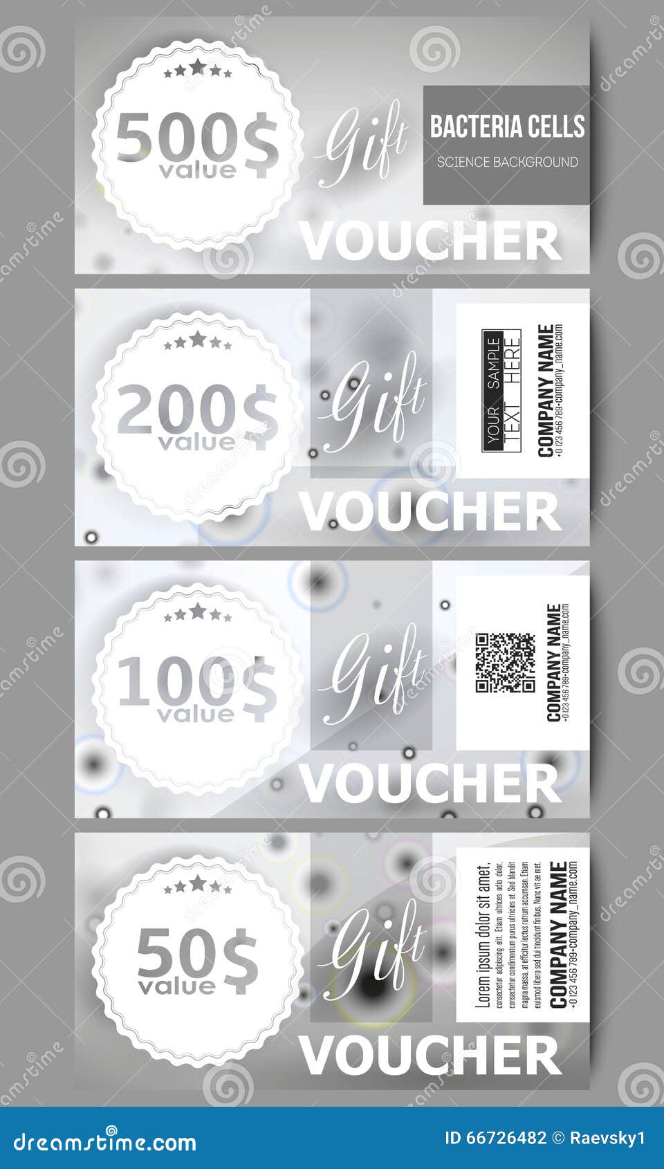 Set of Modern Gift Voucher Templates. Molecular Research, Cells in Gray