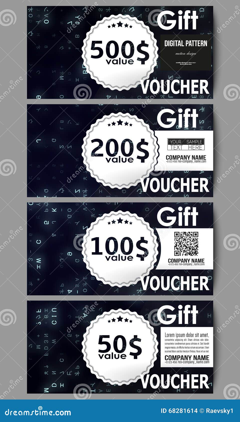 Set of Modern Gift Voucher Templates. Virtual Reality, Abstract