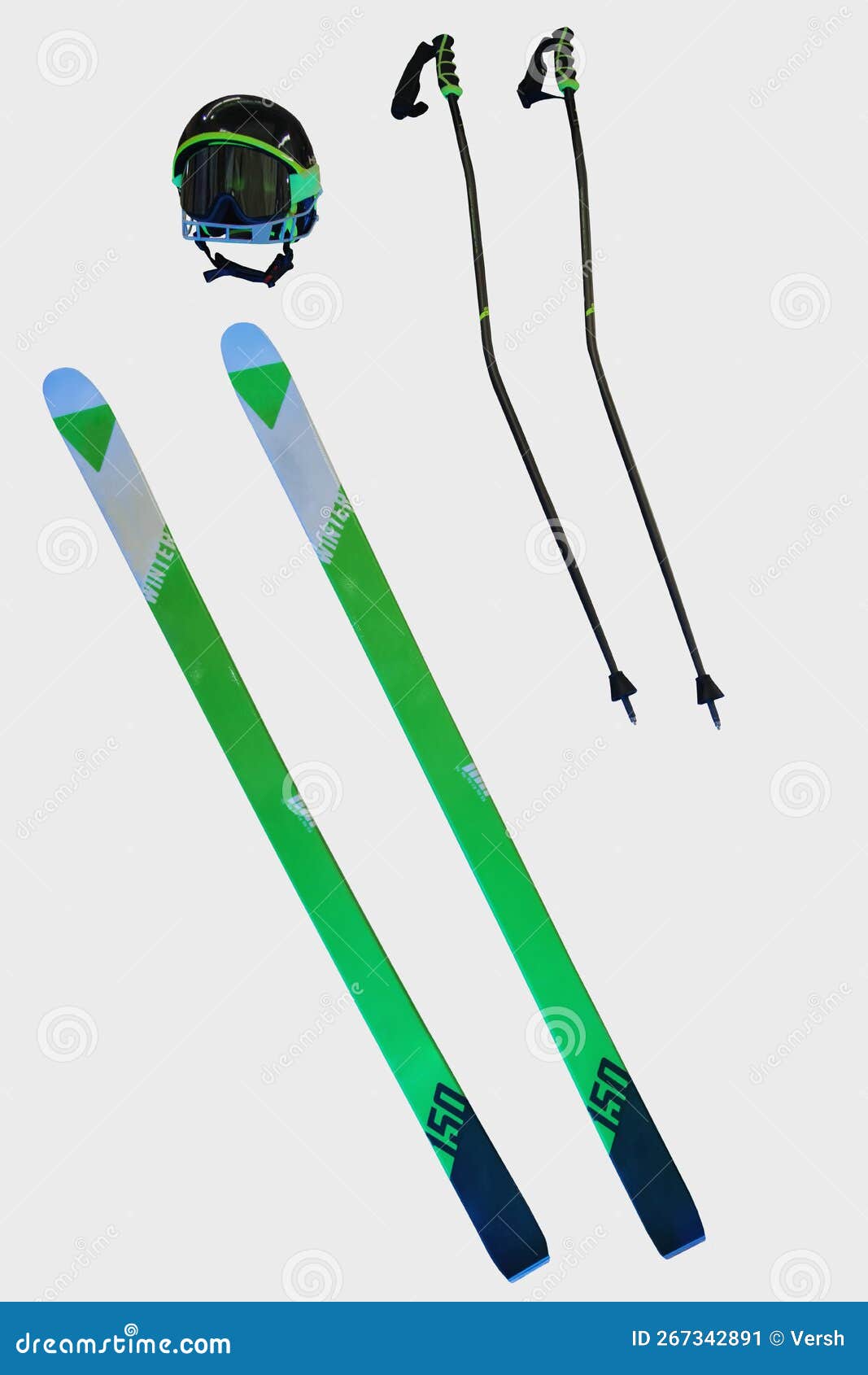 Set of Skiing Equipment Isolated on White Background Stock Image