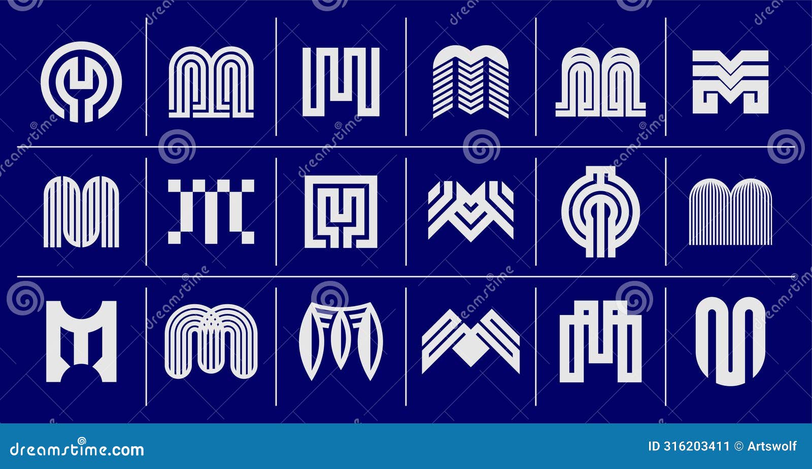 set of modern technology letter m logo branding