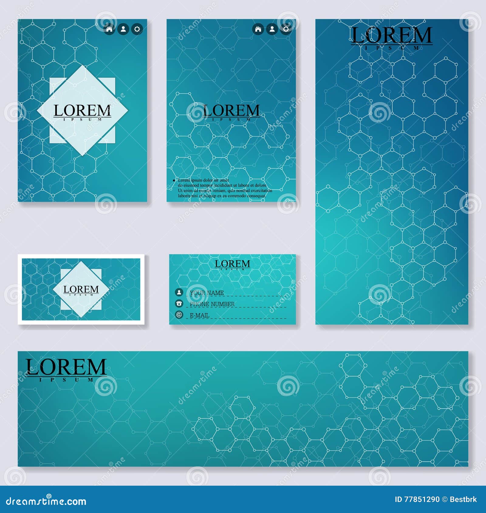 set of modern templates for brochure, flyer, visit cards and banner. structure molecule dna neurons. medicine, science