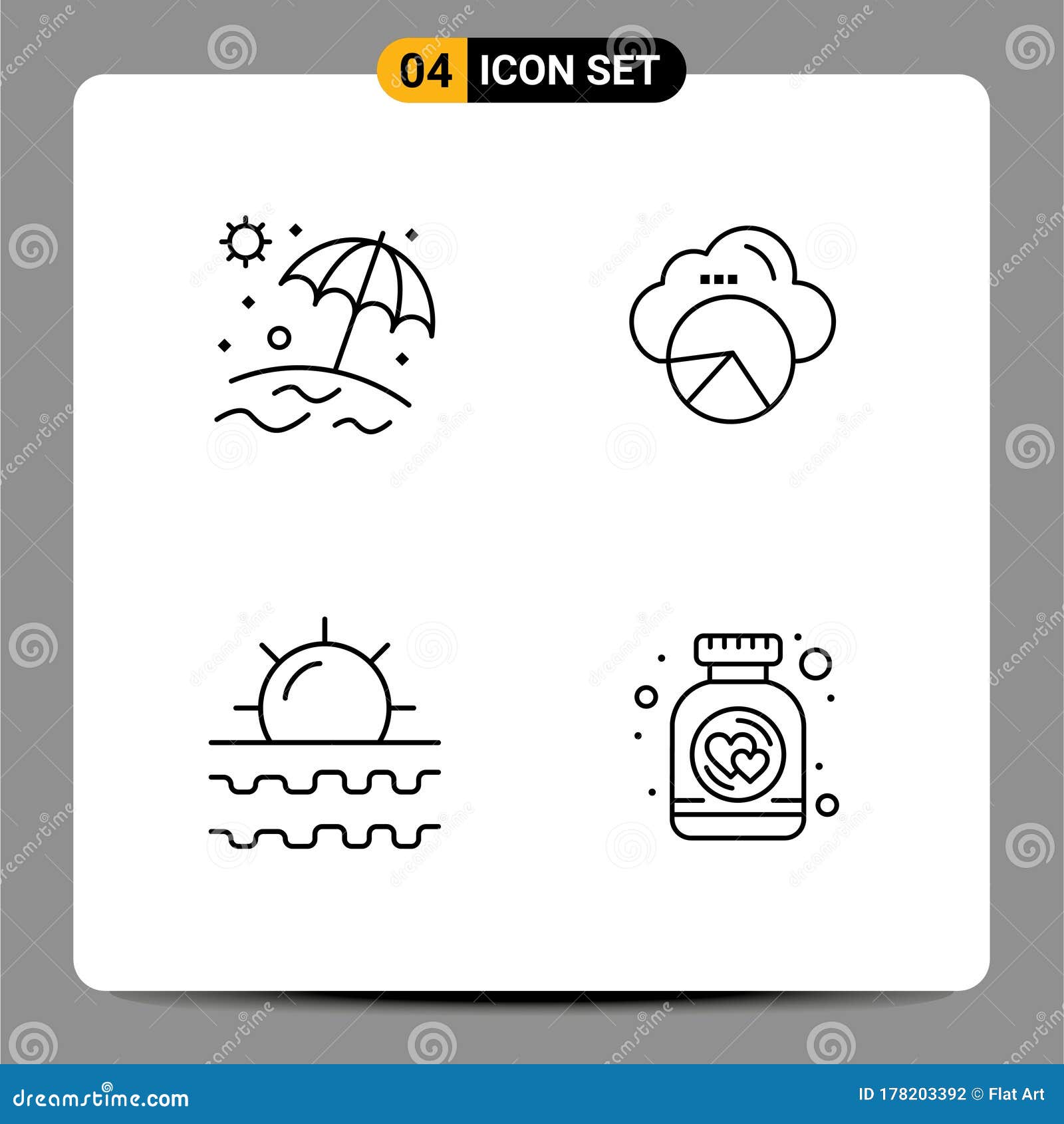 set of 4 modern ui icons s signs for beach, sun, reporting, cloud scince, vacation