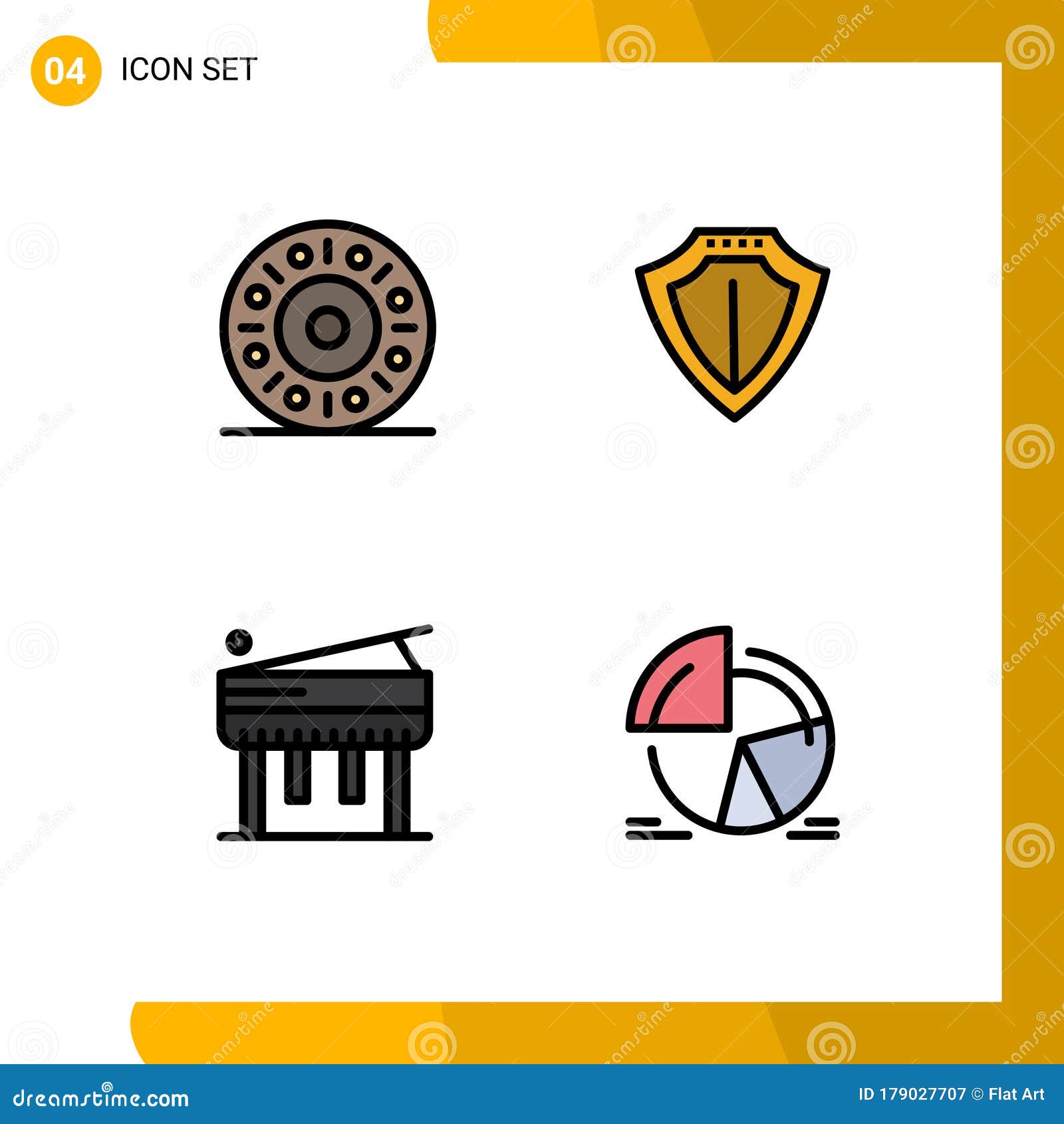 set of 4 modern ui icons s signs for donut, piano, sheild, protect, pie
