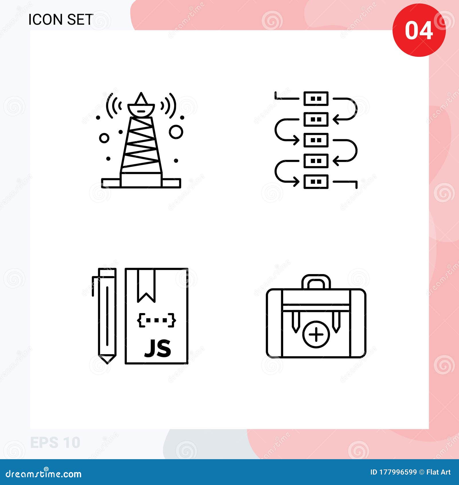 set of 4 modern ui icons s signs for signal, develop, satellite, virtuoso, programming