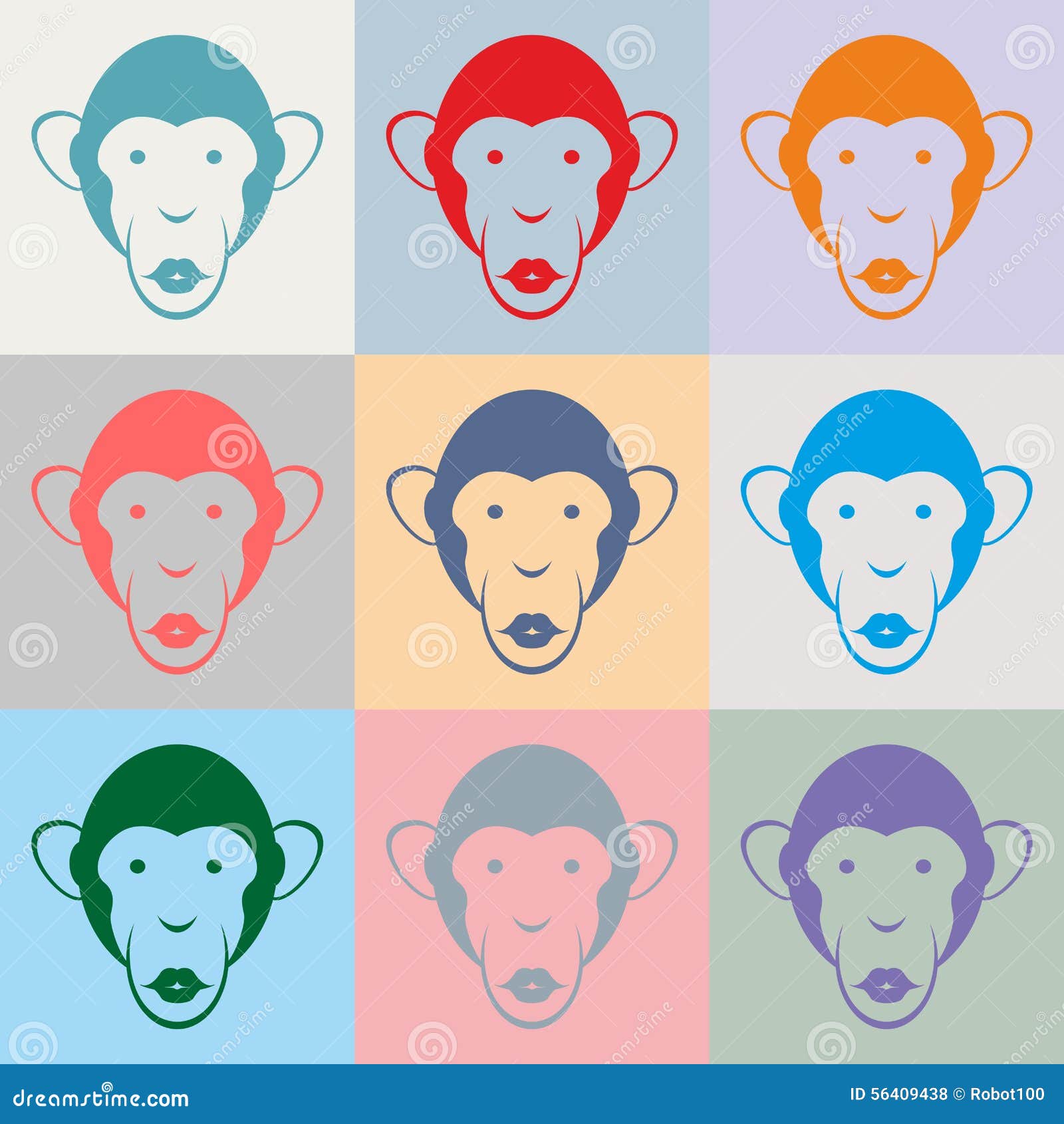 Set of Monkey Color Portraits. Vector Illustration Stock Vector ...