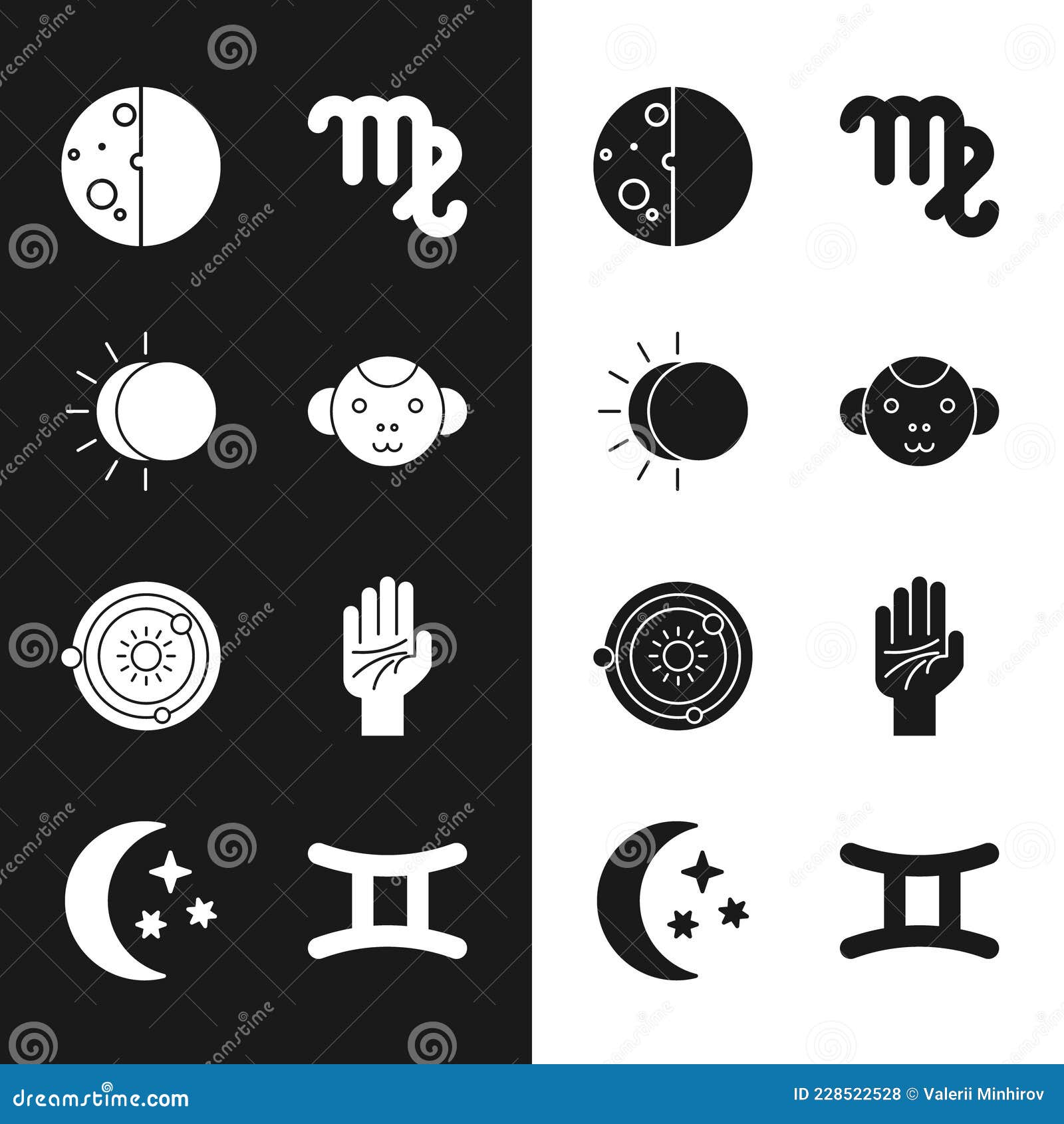 Set Monkey Zodiac, Eclipse of the Sun, Virgo, Solar System, Palmistry