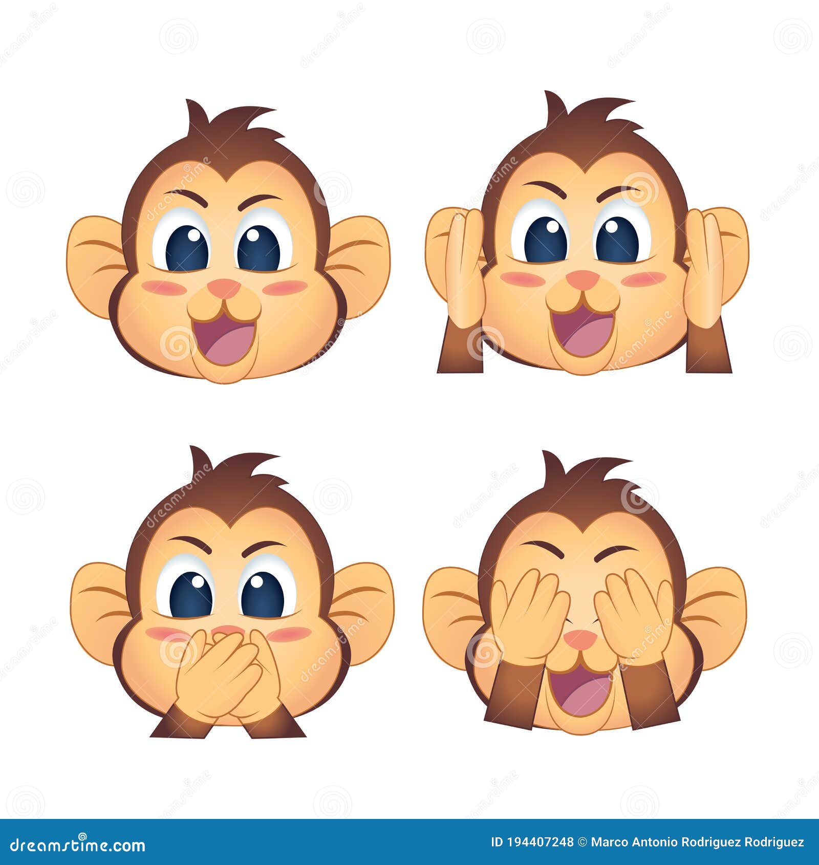 Set of a monkeys emojis stock vector. Illustration of funny 194407248