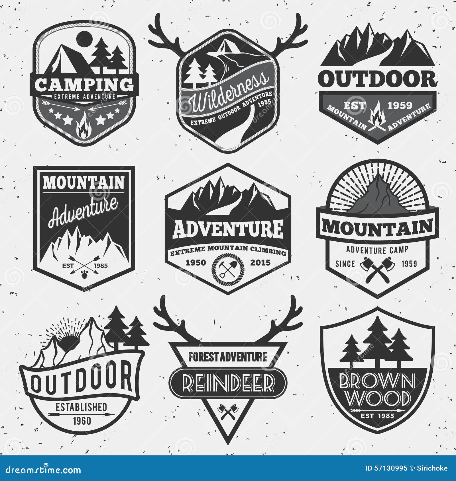 Set of Monochrome Outdoor Camping Adventure and Mountain Badge Stock ...