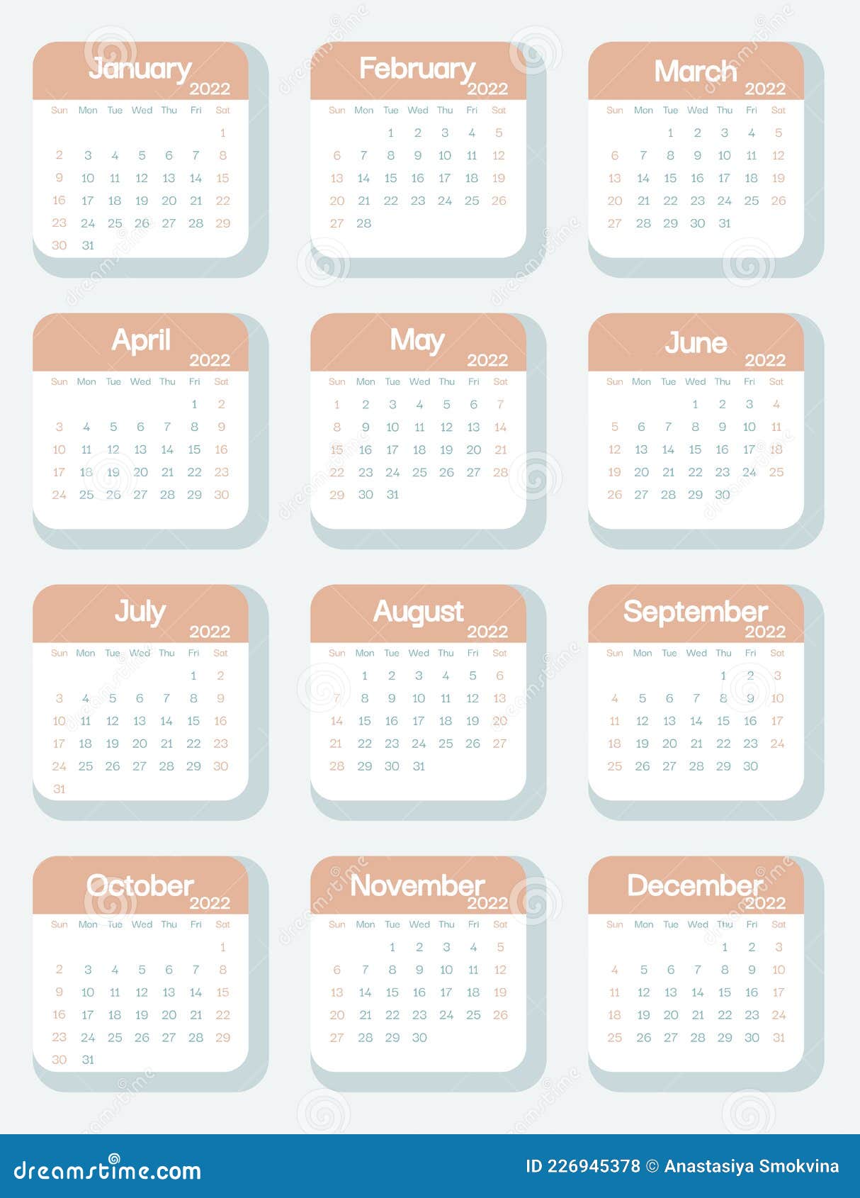 Set Of Month Leaf For 2022 Calendar Planner In Pastel Color Stock Vector - Illustration Of Datebook, Decorative: 226945378