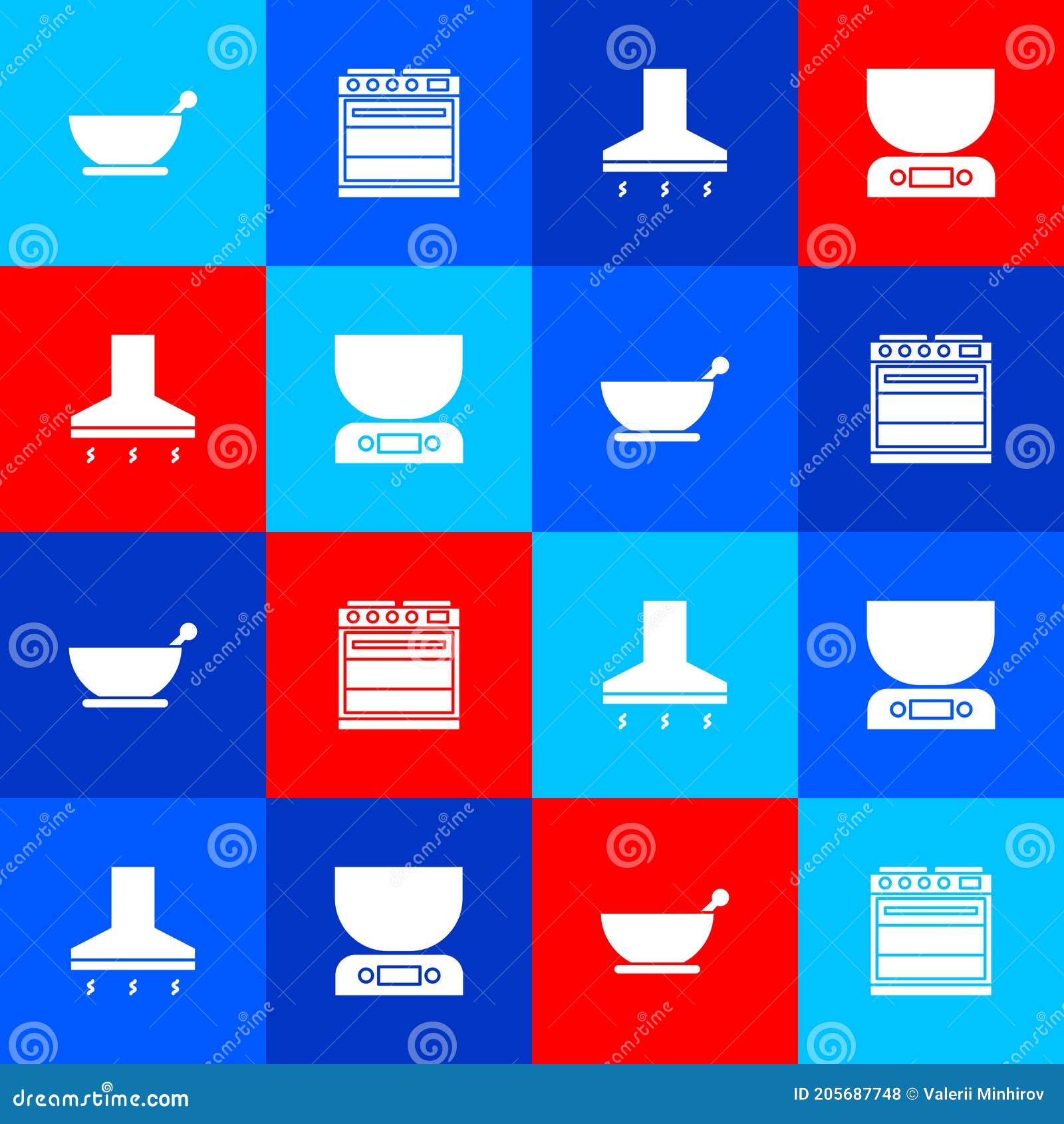 Set Mortar and Pestle, Oven, Kitchen Extractor Fan and Electronic