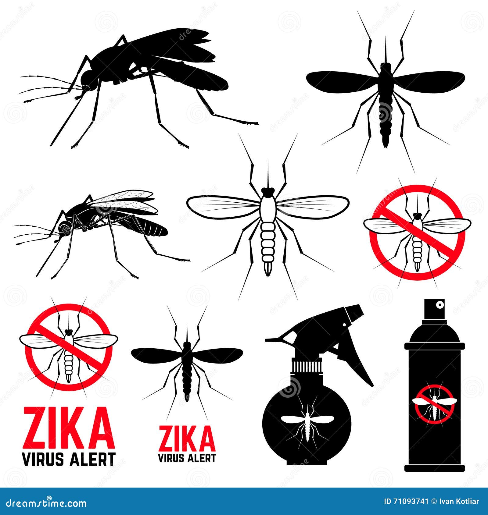 Set of Mosquito Icons. Zika Virus Alert. Stock Vector - Illustration of