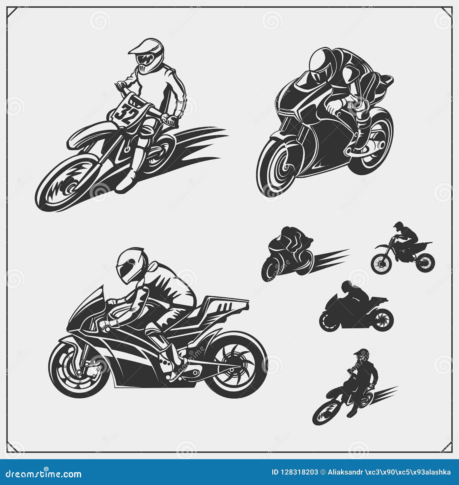 Set of Motor Sport Silhouettes, Labels and Emblems. Motocross Jumping ...