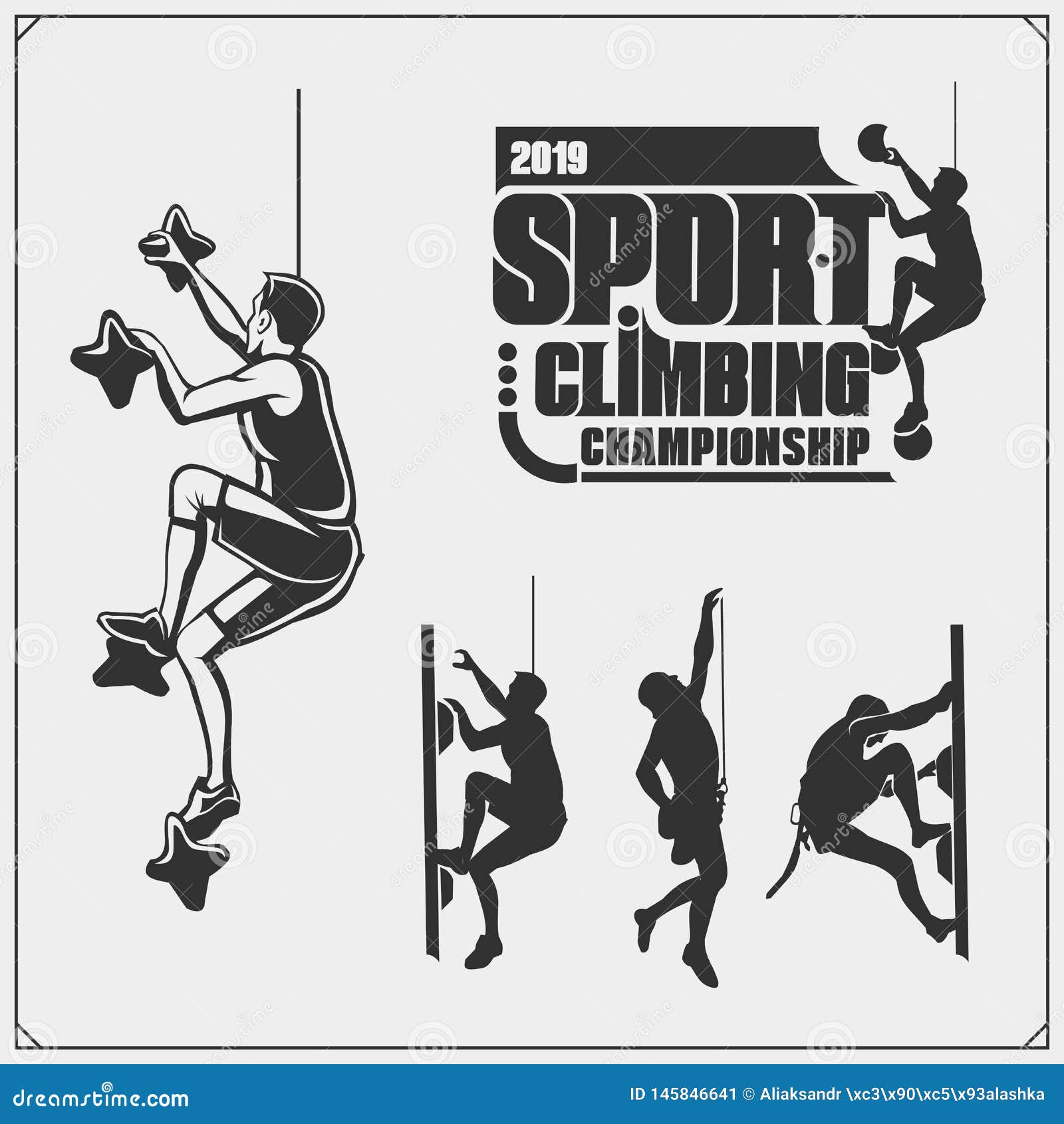 set of mountain climbing labels, emblems and  s. rock climbers silhouettes.