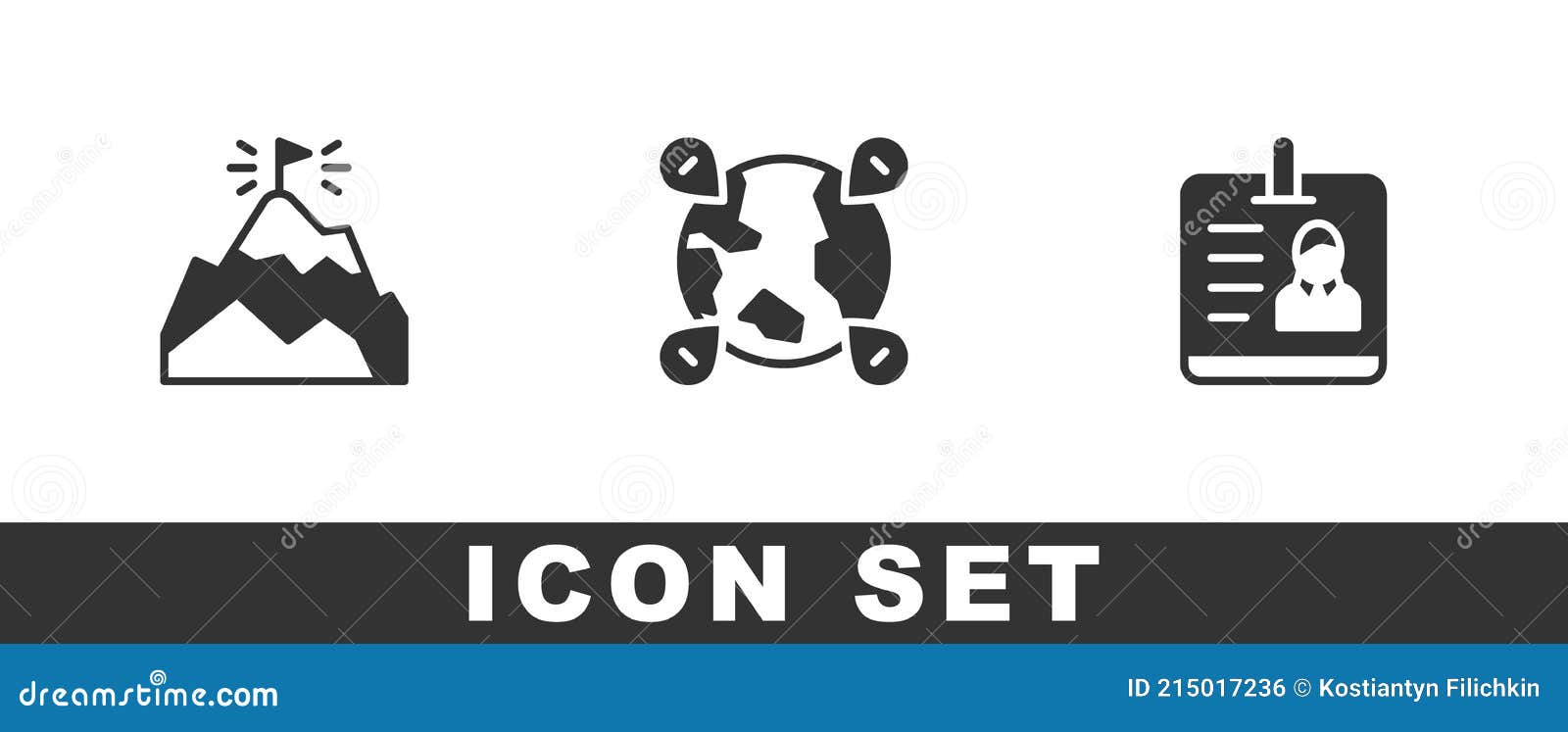 Set Mountains with Flag, Location on the Globe and Identification Badge