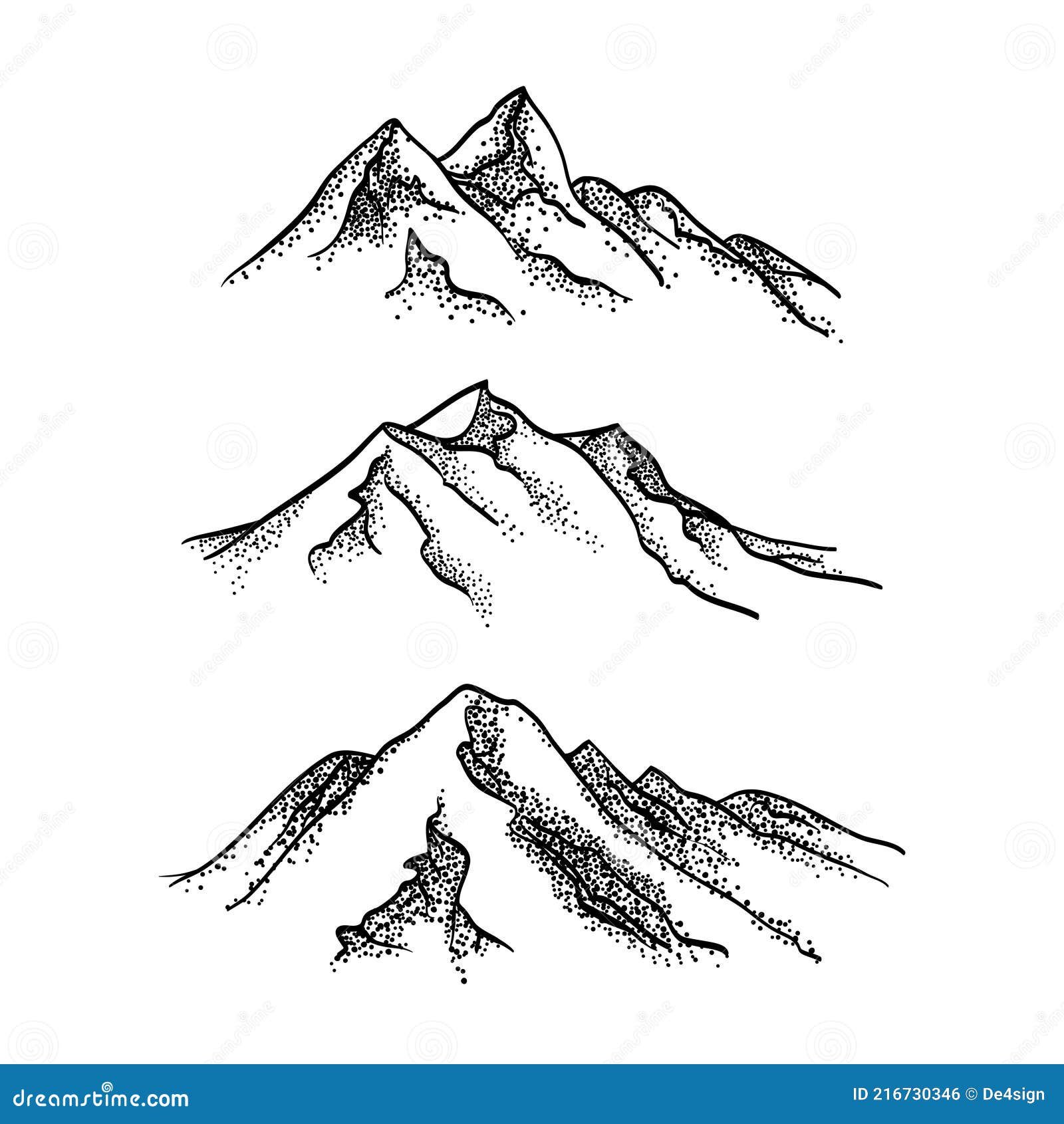 Set Mountains Sketch. Hand Drawn Vector Illustration Stock Vector ...