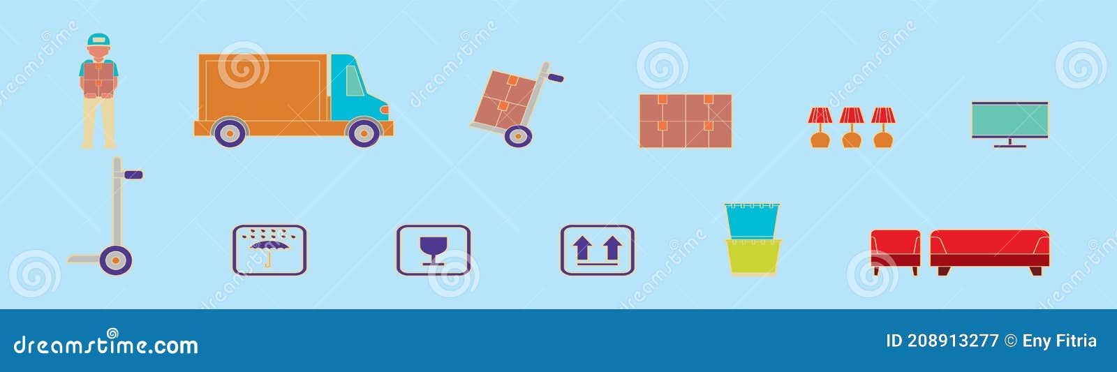 Set of Movers Cartoon Icon Design Template with Various Models. Vector Illustration Isolated on