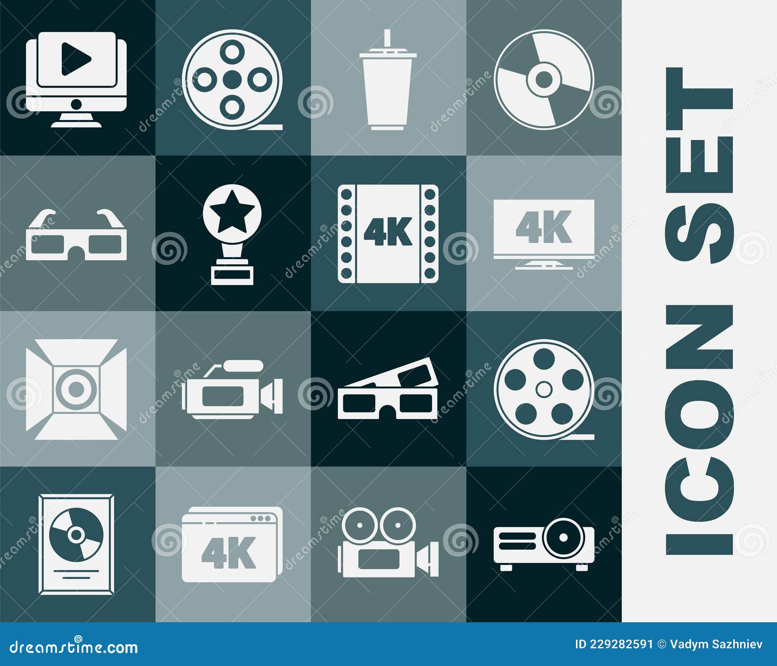 Set Movie, Film, Media Projector, Film Reel, Screen Tv with 4k