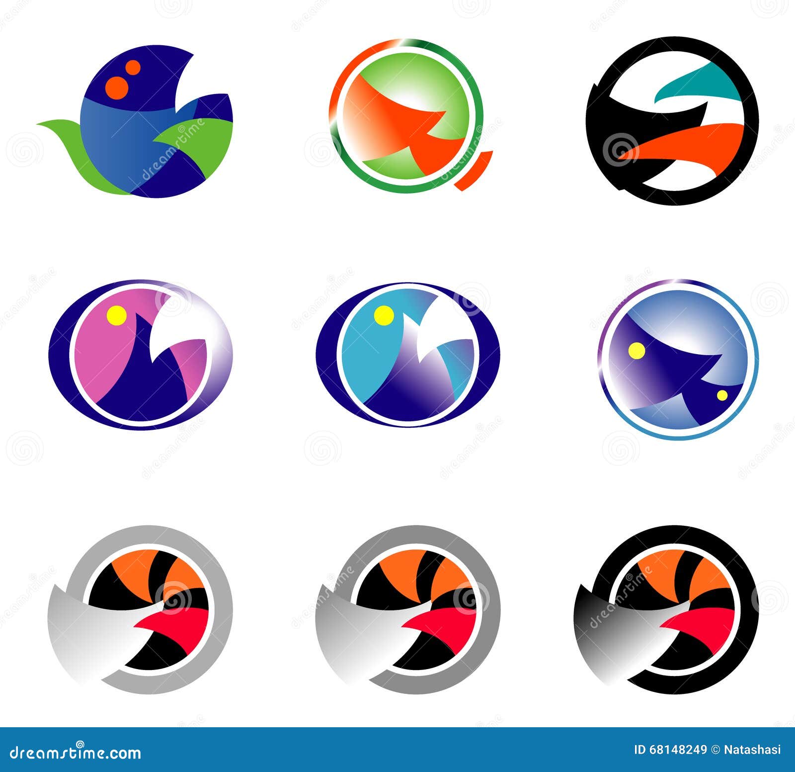 Set 9 Multi-colored Logos On The Basis Of A Circle. Stock Vector