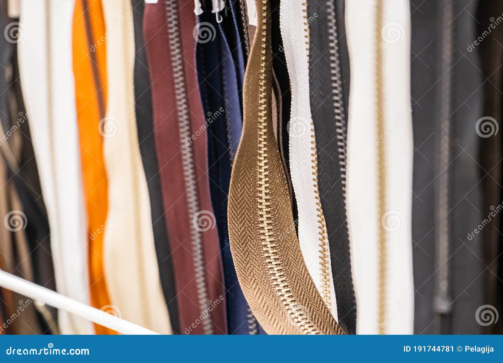 Set of Multicolored Sewing Zippers. Hobby Goods in the Store Stock