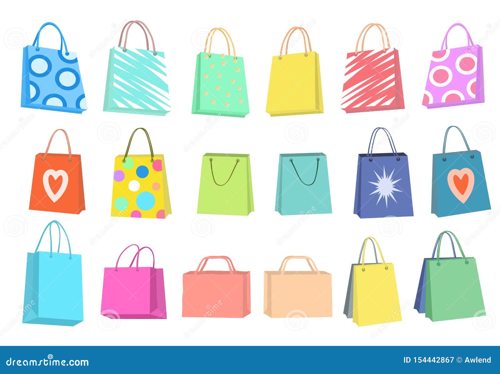 Set of Multicolored Shopping Bags of Different Shapes. Stock Vector