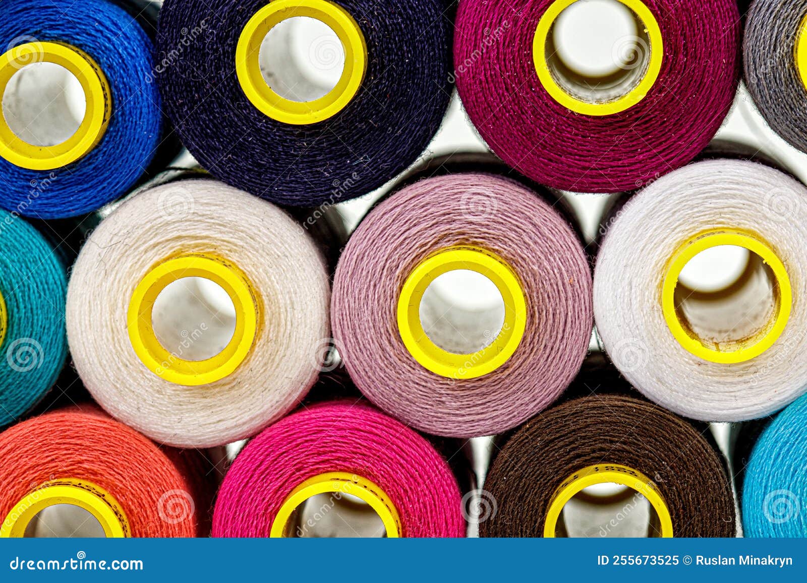 Set of Multicolored Spools of Thread for Sewing Stock Image Image of