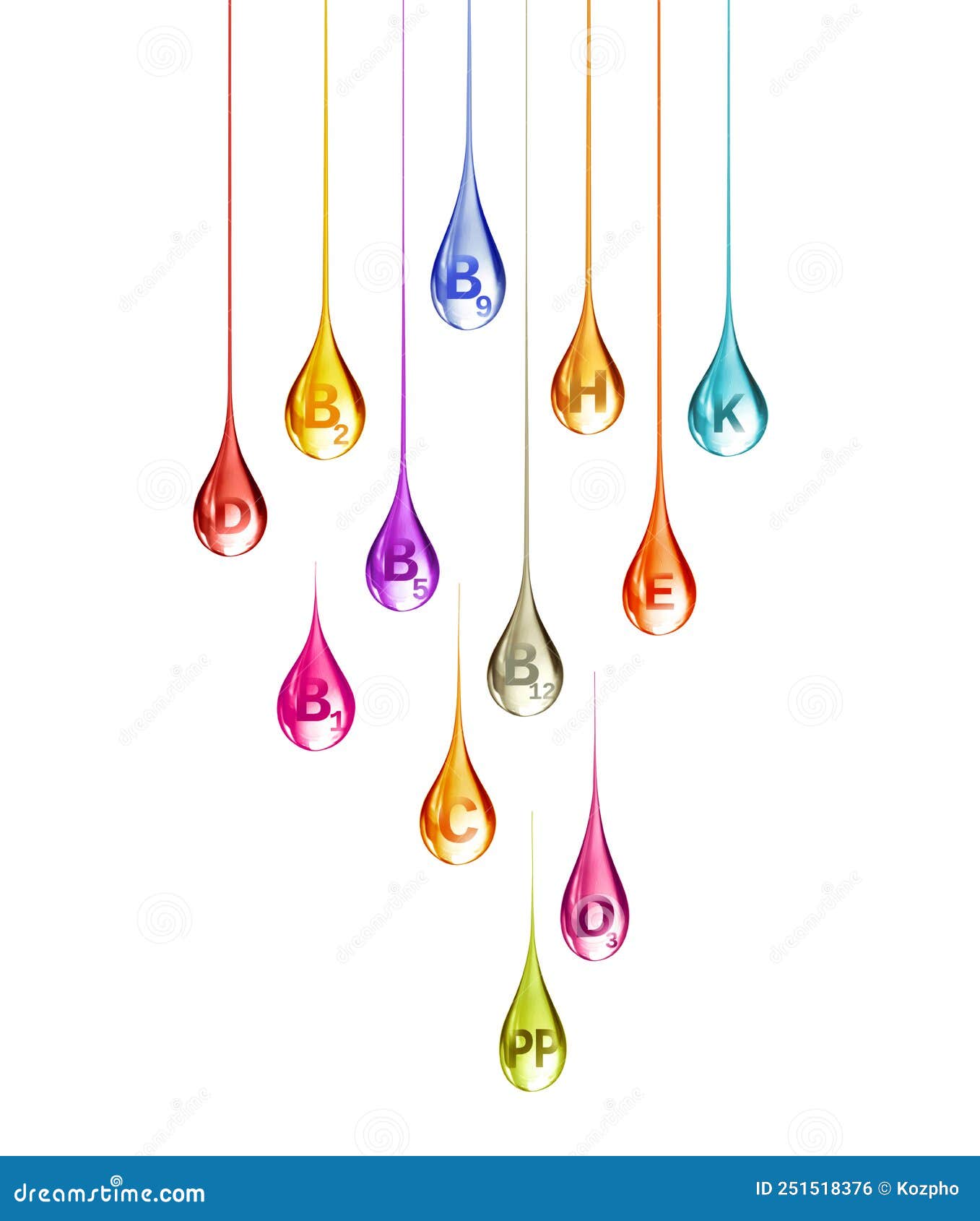 Set of Multi Vitamin Complex in the Shape of Colored Stretched Drops