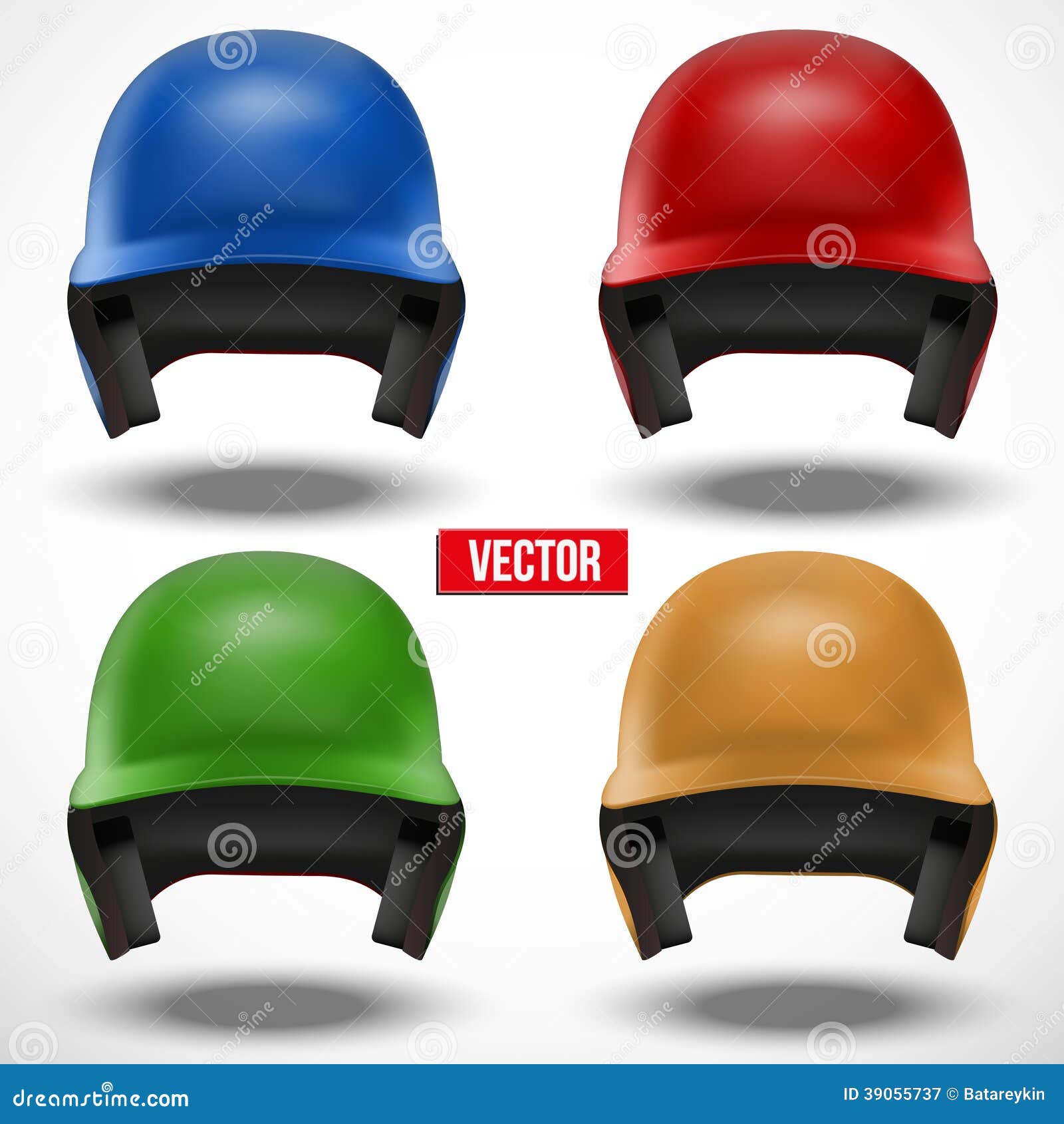 Set of Multicolor Baseball Helmets Front View Stock Vector