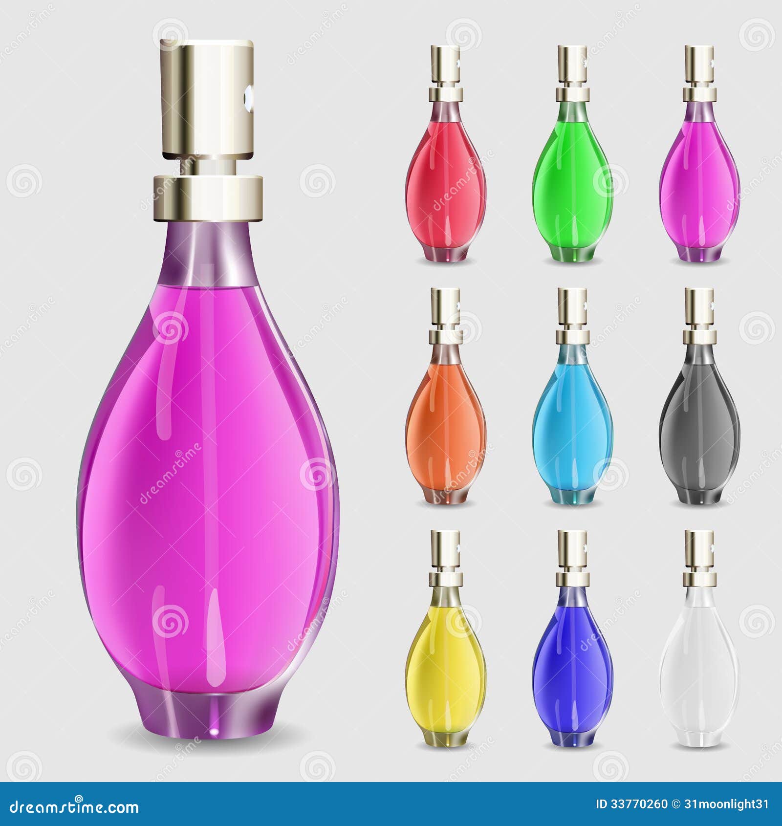 Set of Multicolored Bottles of Perfume Stock Vector Illustration of
