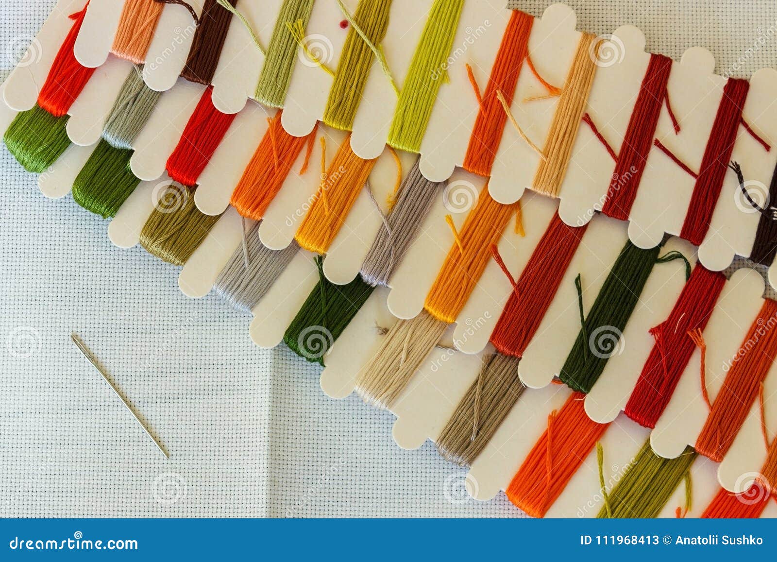 Set of Multicolored Threads for Sewing and Embroidering on a Woo Stock