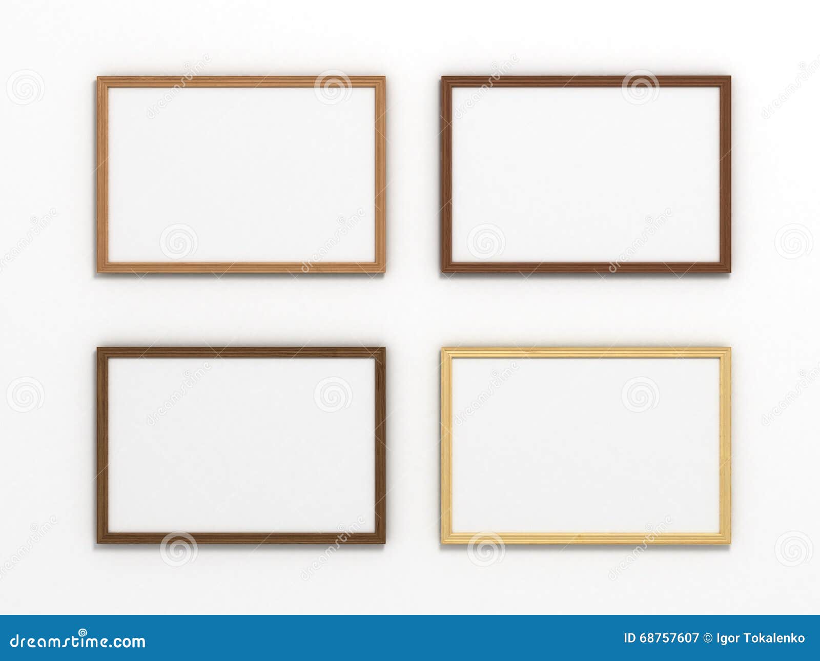 Set of multicolored wooden horizontal frames of different sizes on a white