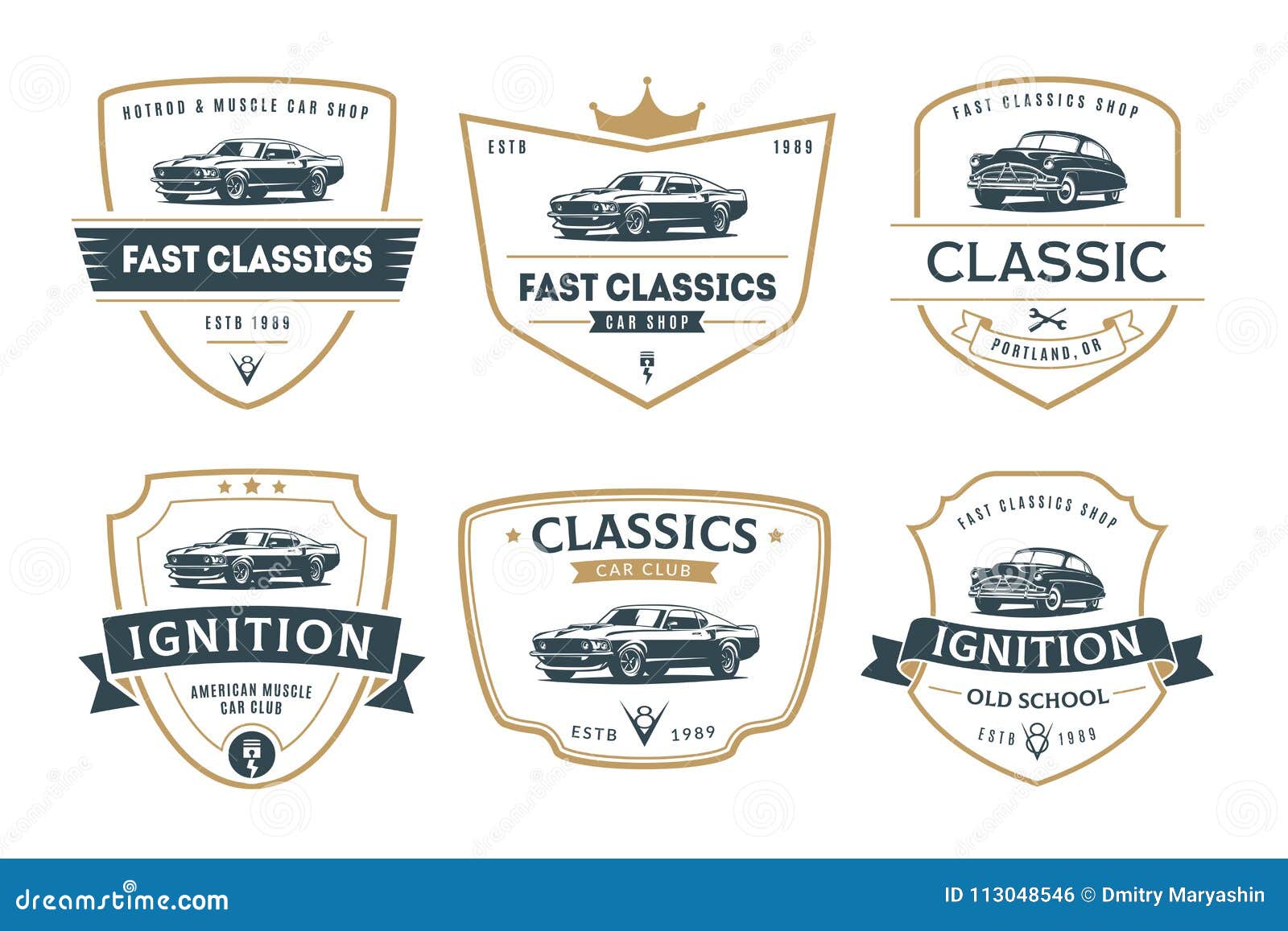 Set of Muscle Car Emblems and Badges. Stock Vector - Illustration of  repair, element: 113048546