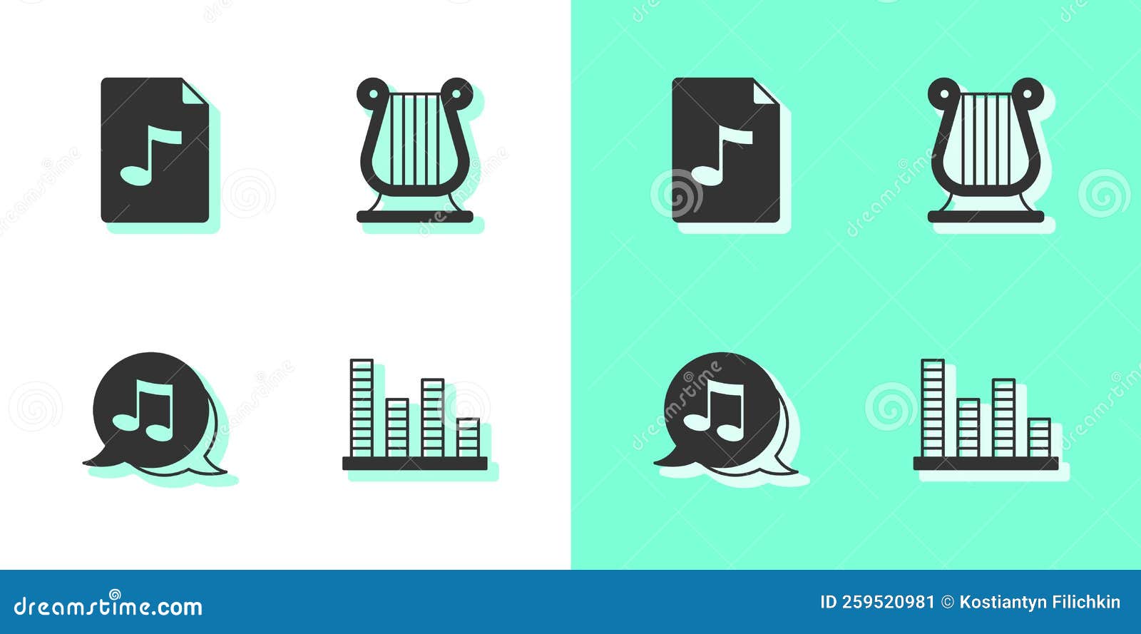 Set Music Equalizer, MP3 File Document, Note, Tone and Ancient Greek