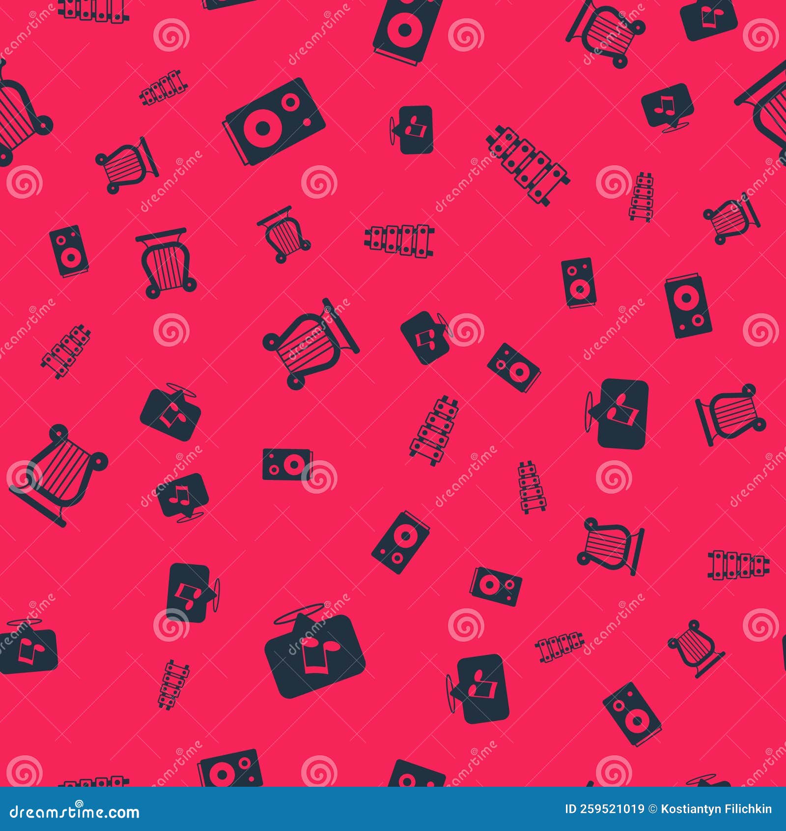 Set Music Note, Tone, Stereo Speaker, Ancient Greek Lyre and Xylophone