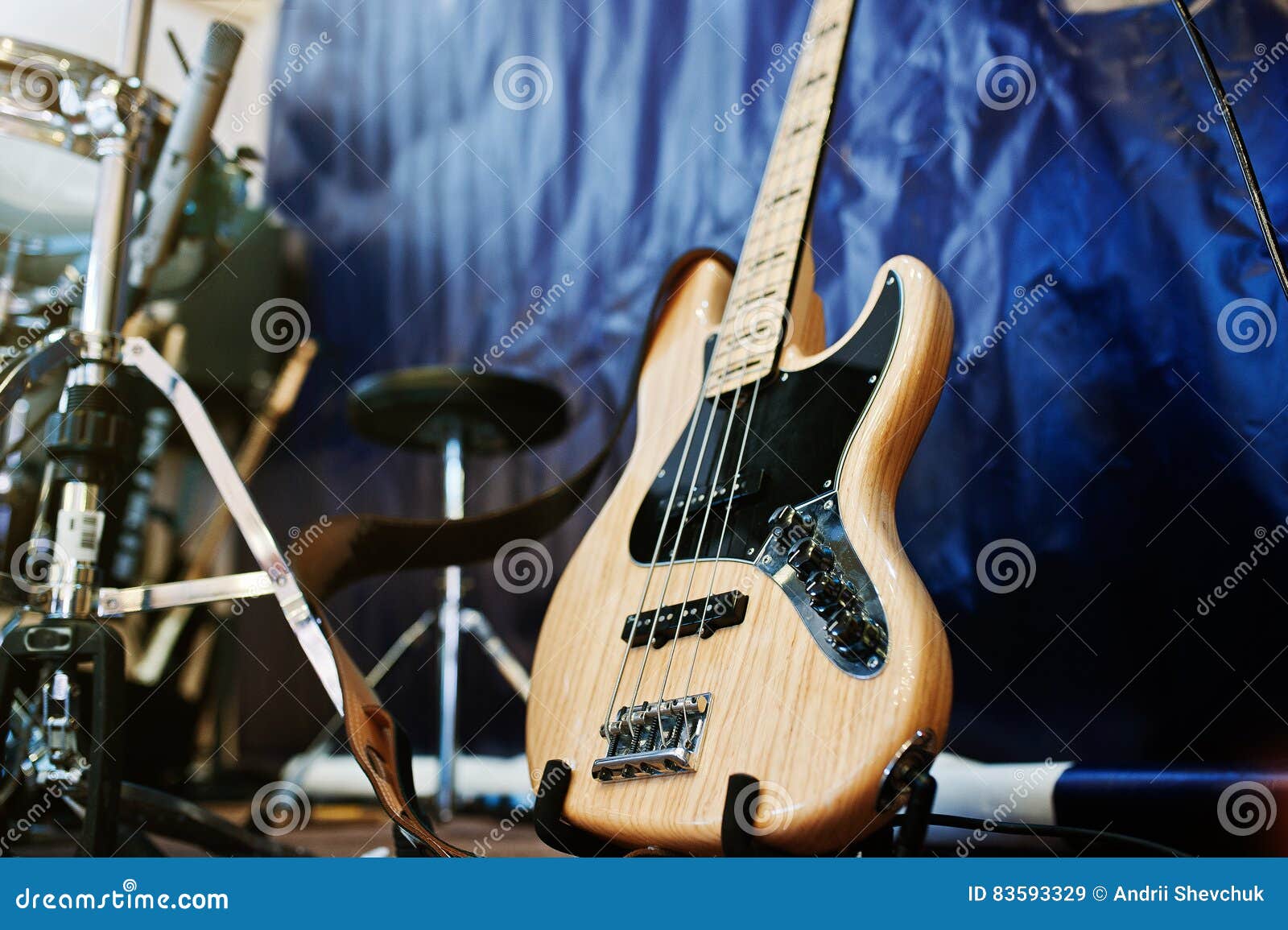 Set of Musical Instruments. Bass Guitar and Drums Stock Image Image