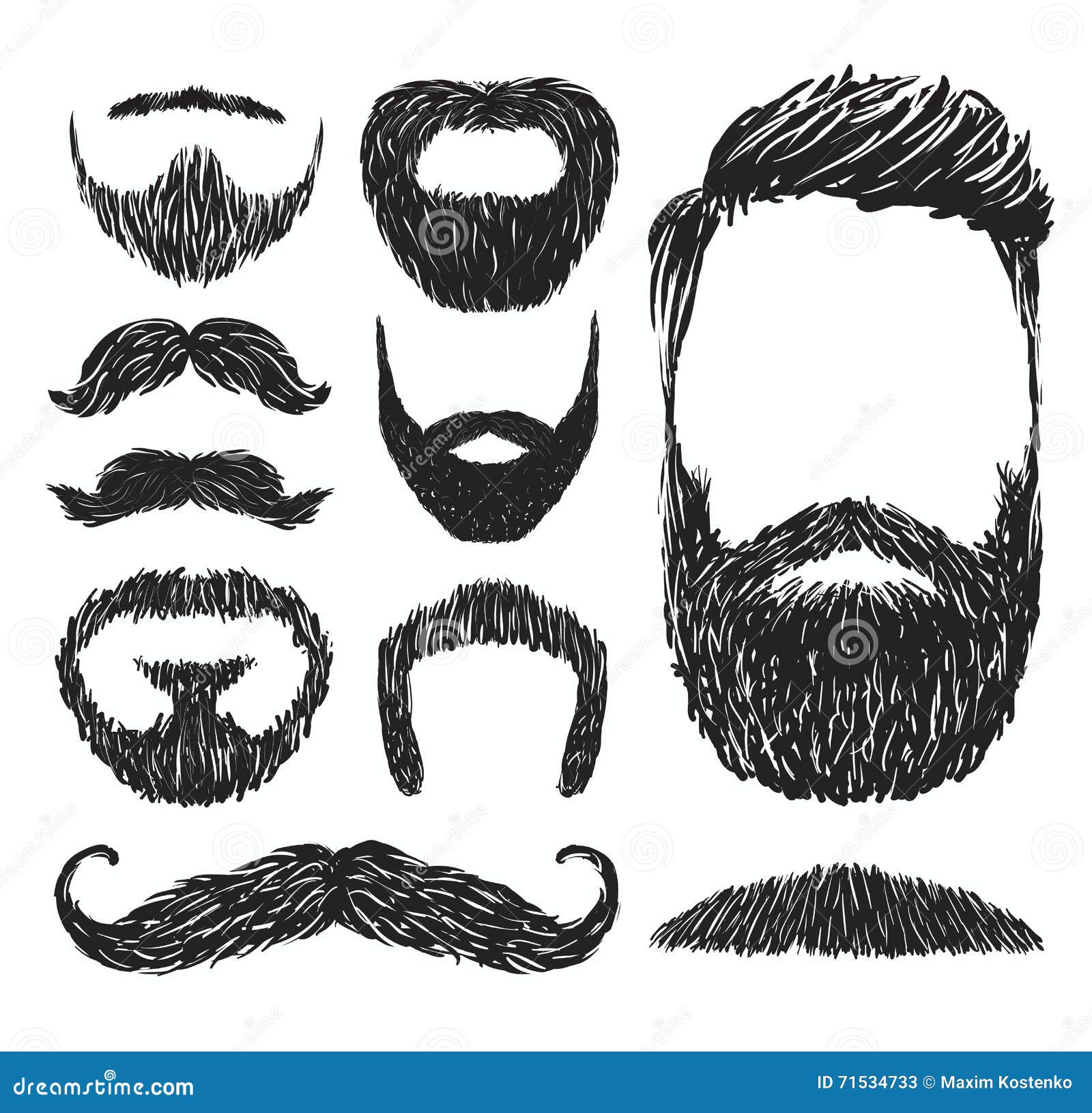 set of mustache and beard silhouettes,  