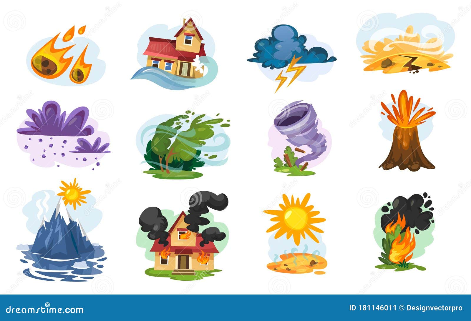 Set of Natural Disasters and Colourful Paints Stock Vector - Illustration  of detail, drought: 181146011