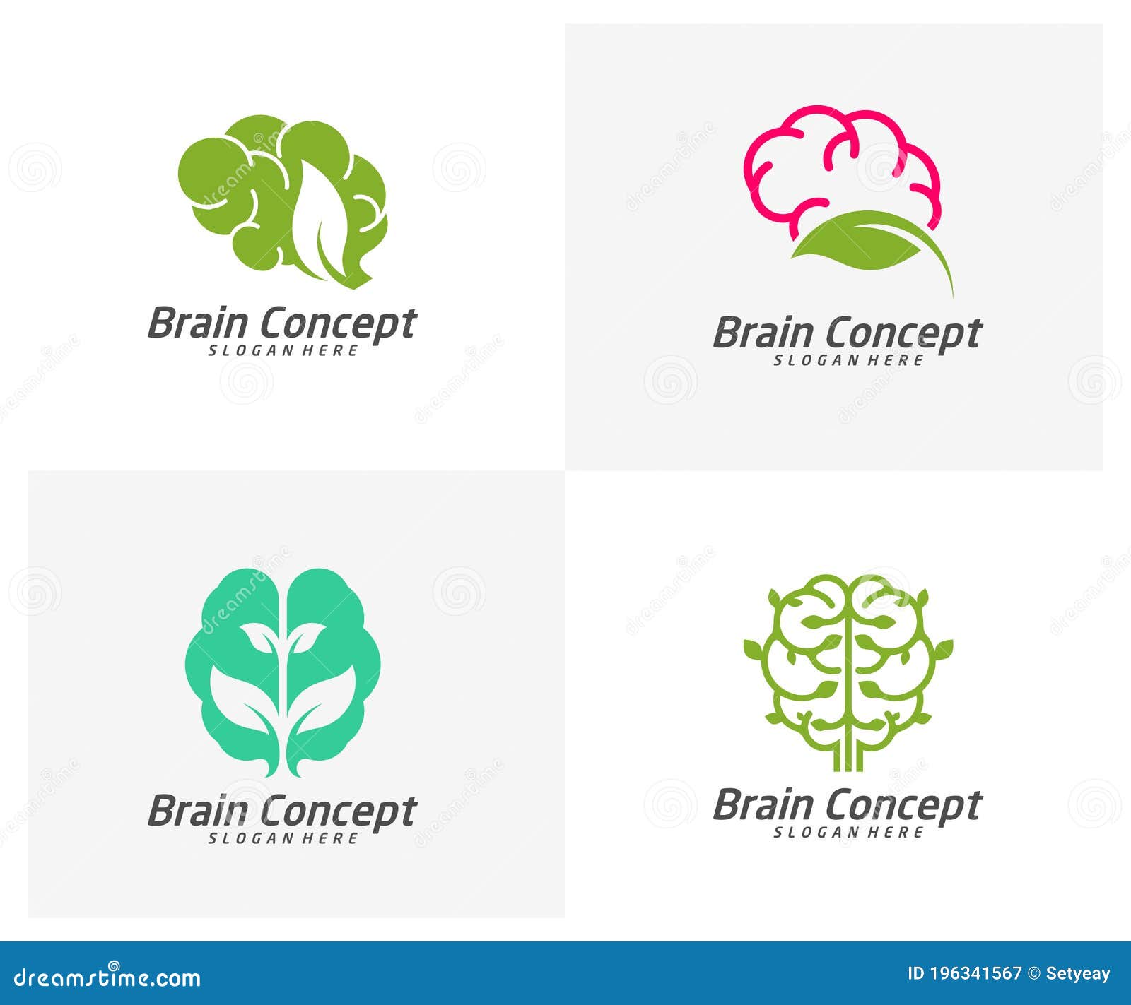 Set of Nature Brain Logo Design Vector Template. Think Idea Concept. Brainstorm Power Thinking Brain Icon Logo Stock - Illustration of floral: 196341567