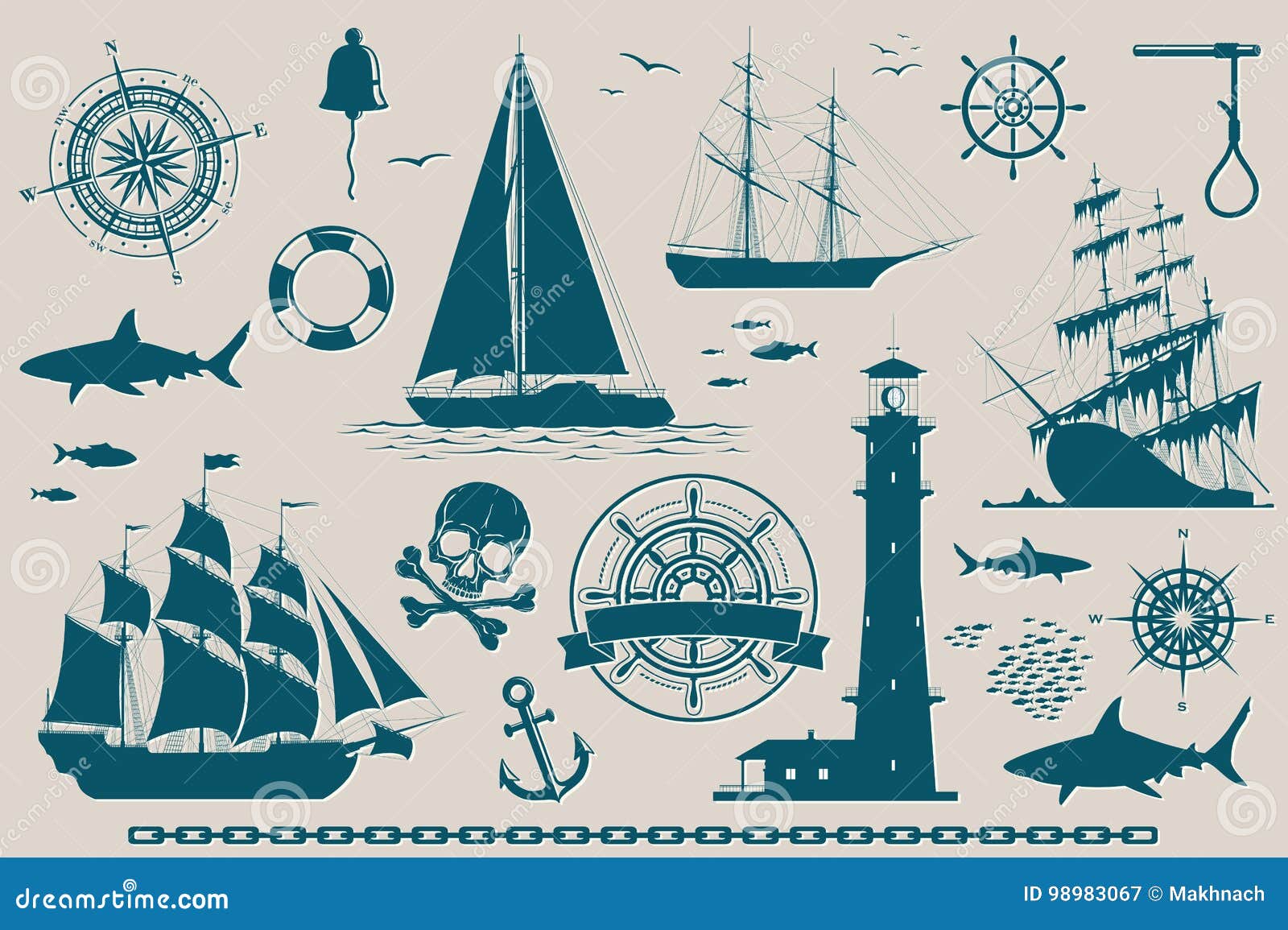 Set of Nautical Design Elements Stock Vector Illustration of rudder